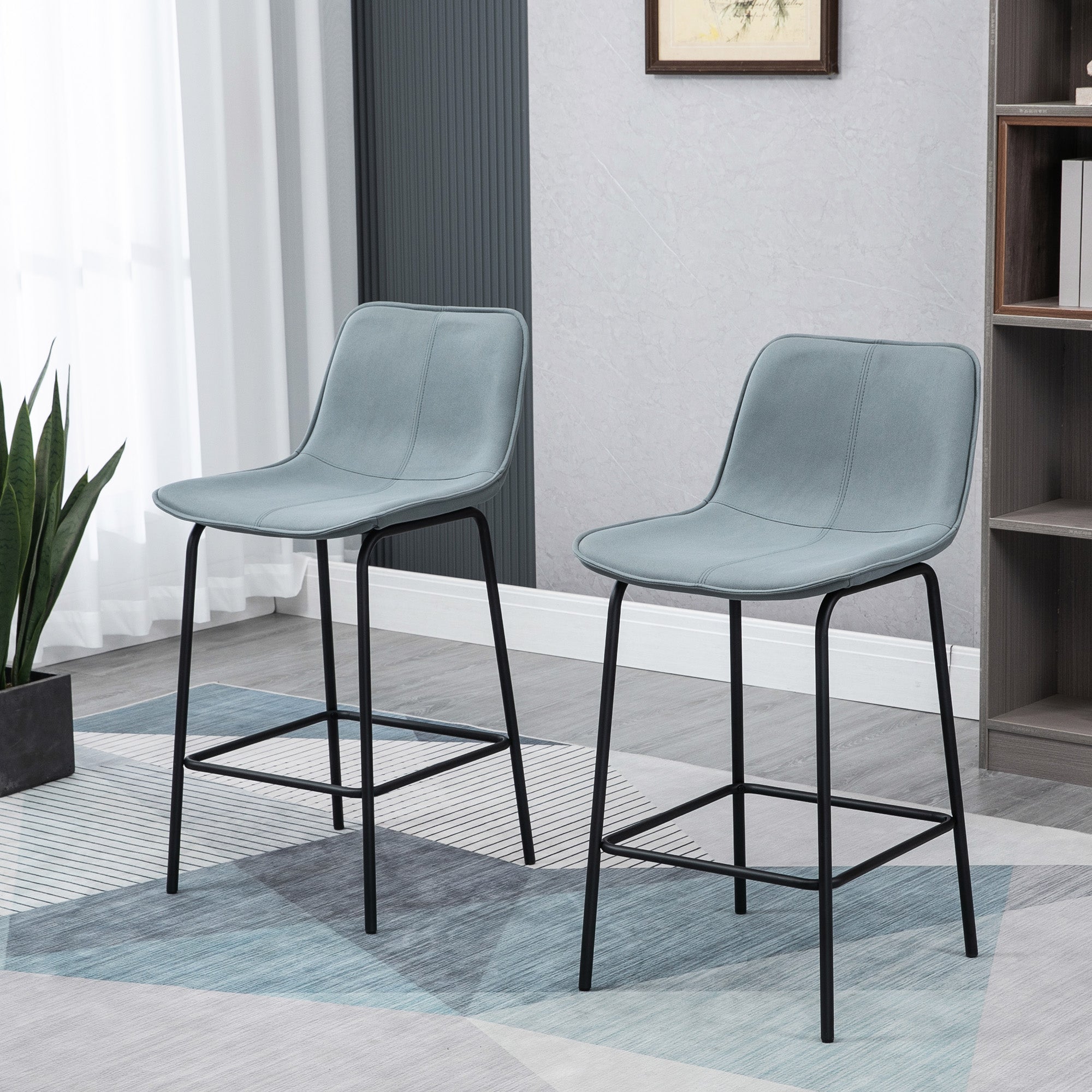 Aosom Set of 2 Upholstered Counter Height Bar Stools - Light Gray-Home Furnishings > Kitchen & Dining Furniture > Bar Stools-DECOROLALA