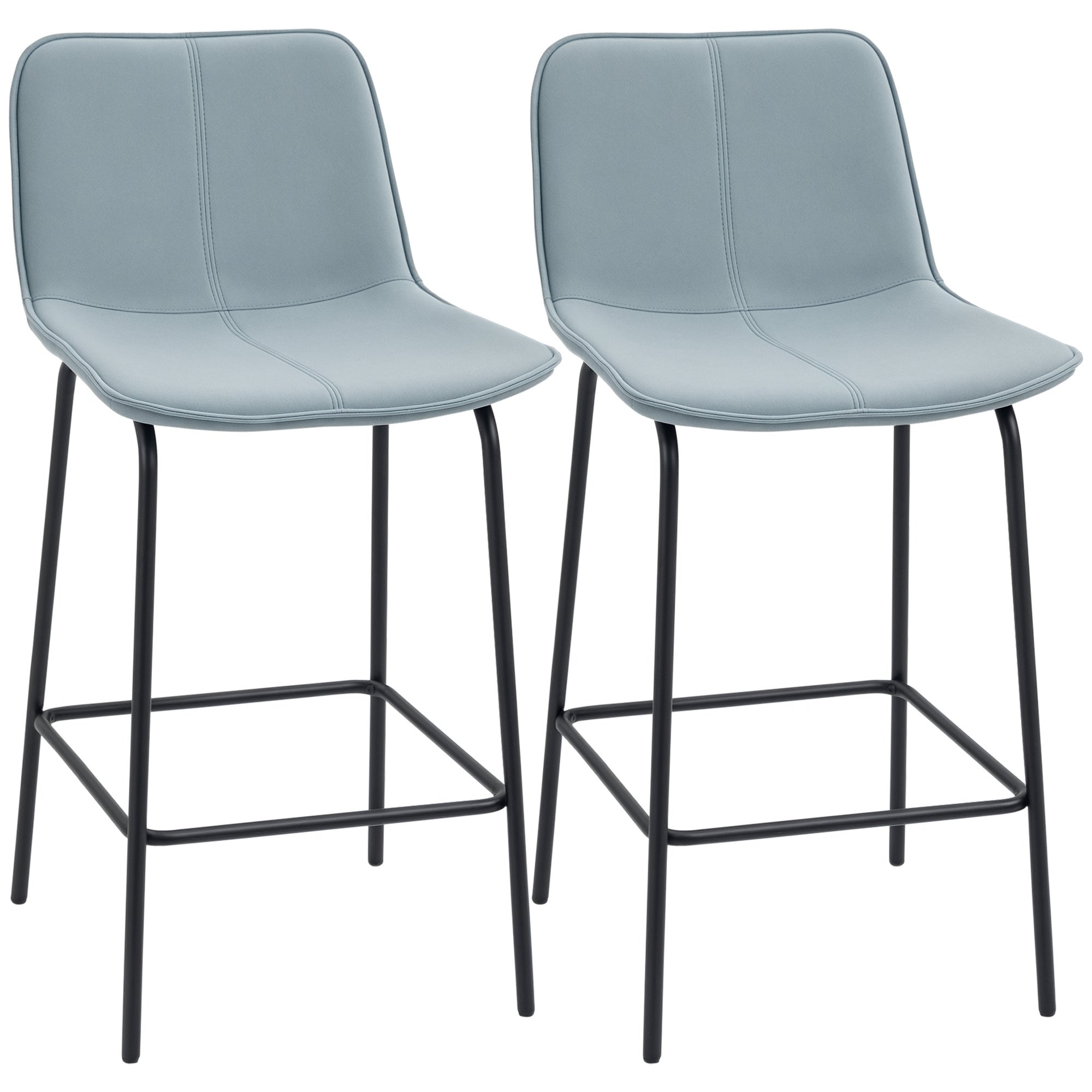 Aosom Set of 2 Upholstered Counter Height Bar Stools - Light Gray-Home Furnishings > Kitchen & Dining Furniture > Bar Stools-DECOROLALA