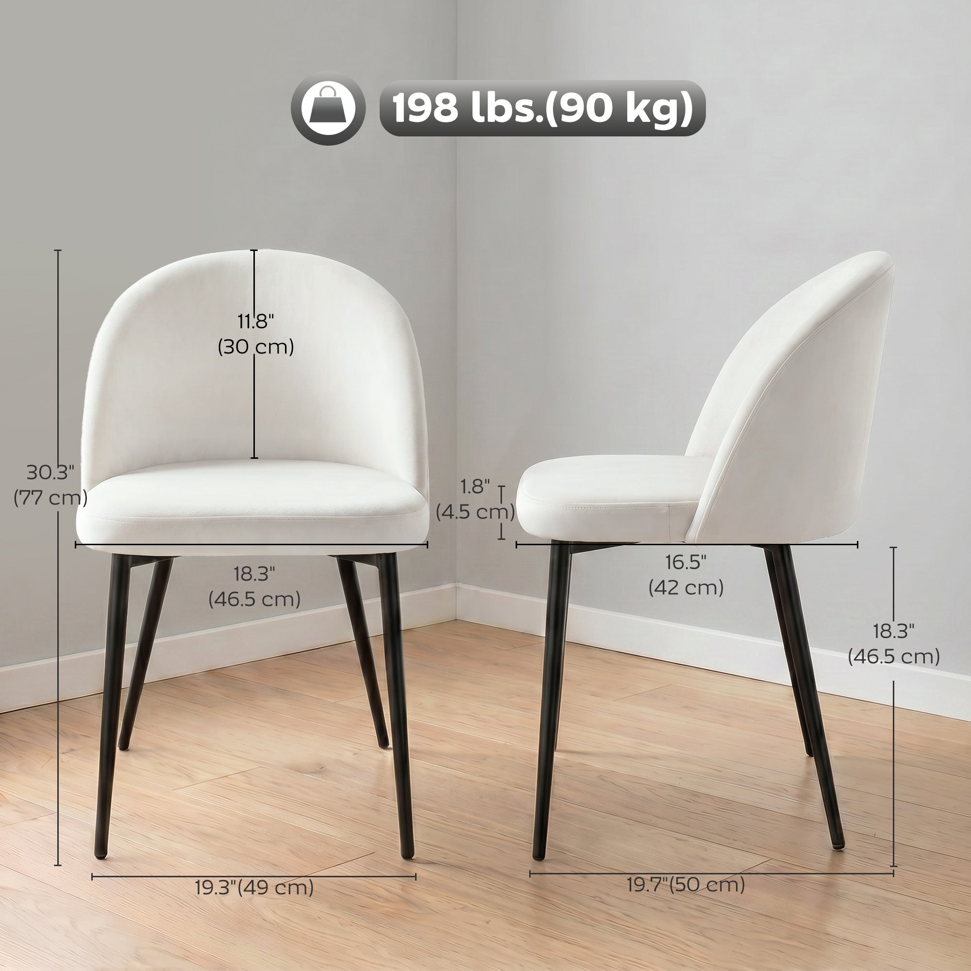 Aosom Set of 2 Velvet Dining Chairs - Cream White Mid-Back-Home Furnishings > Kitchen & Dining Furniture > Dining Chairs-DECOROLALA