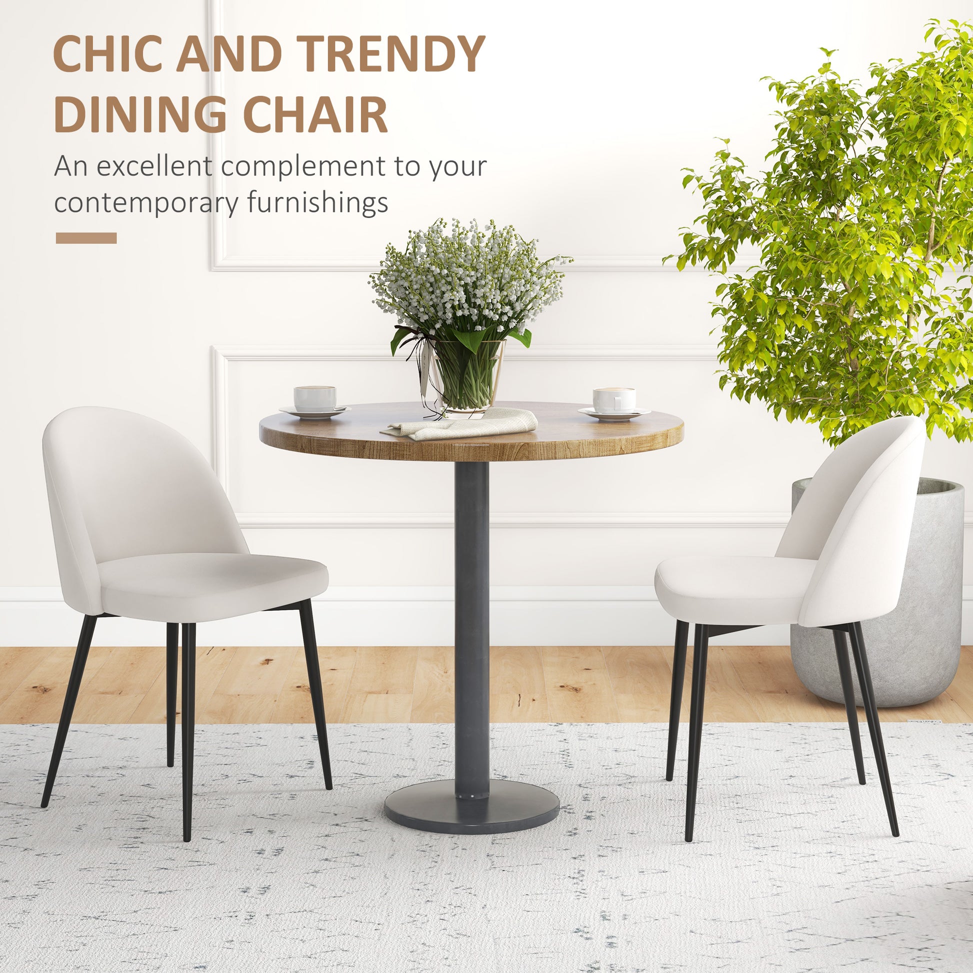 Aosom Set of 2 Velvet Dining Chairs - Cream White Mid-Back-Home Furnishings > Kitchen & Dining Furniture > Dining Chairs-DECOROLALA