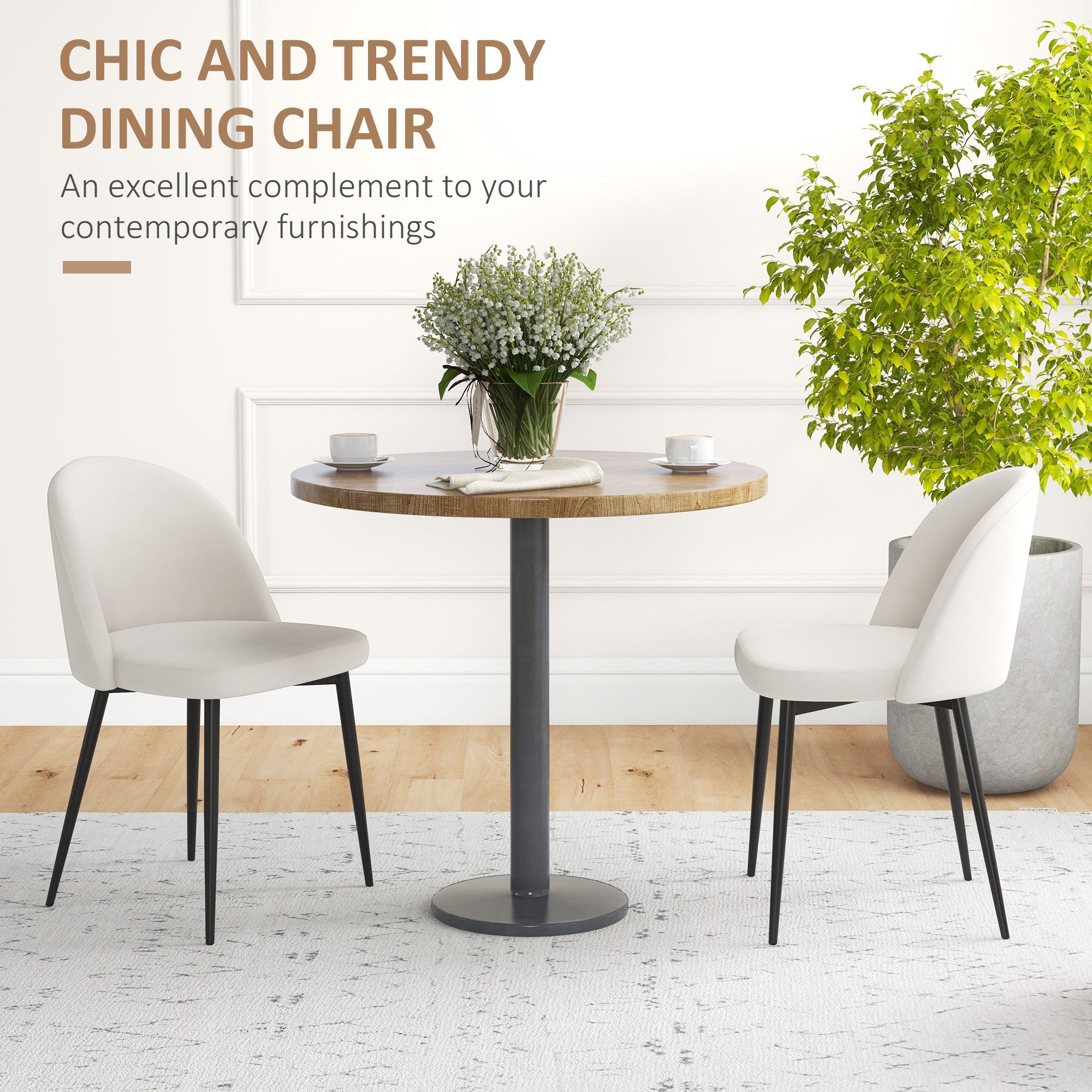 Aosom Set of 2 Velvet Dining Chairs - Cream White Mid-Back-Home Furnishings > Kitchen & Dining Furniture > Dining Chairs-DECOROLALA
