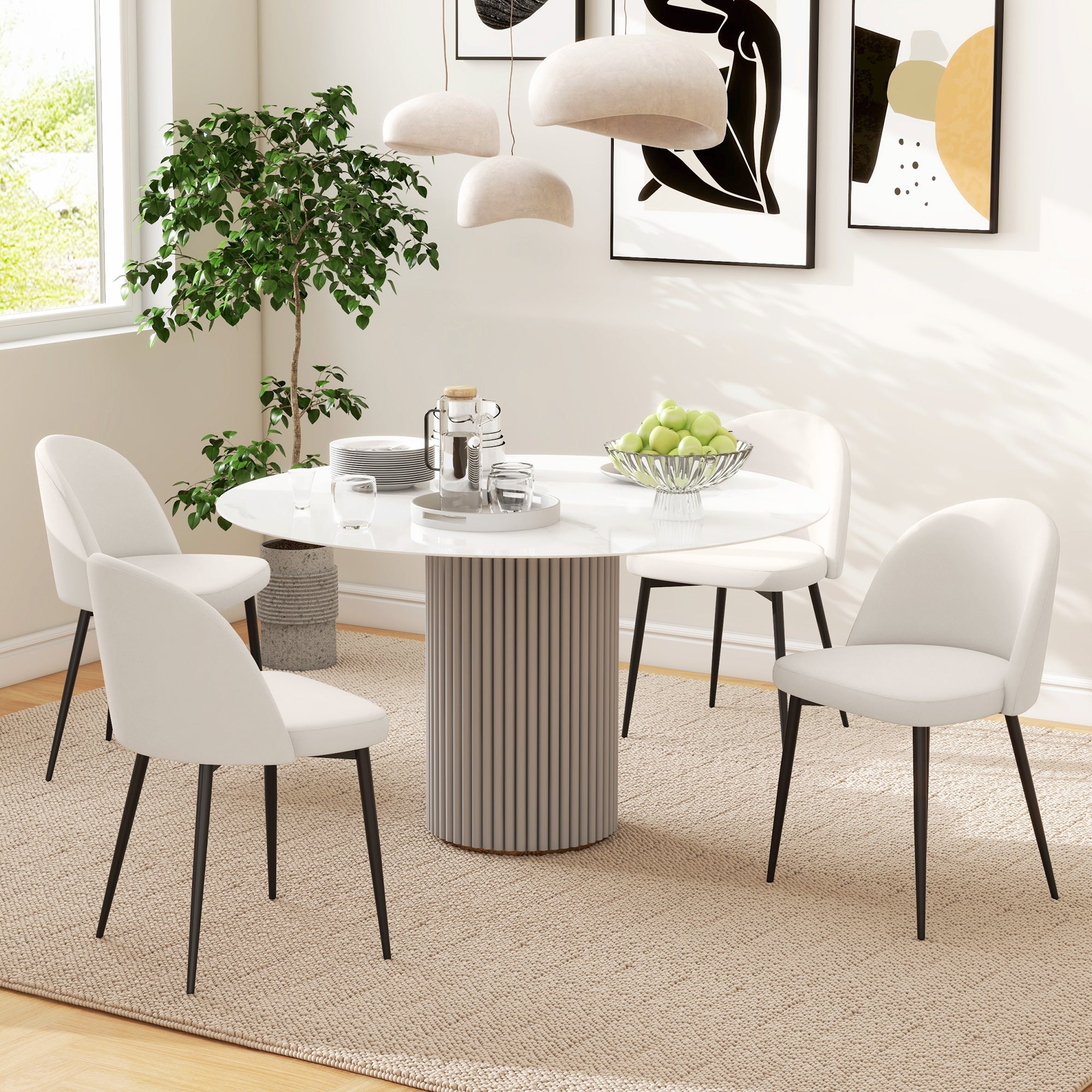 Aosom Set of 2 Velvet Dining Chairs - Cream White Mid-Back-Home Furnishings > Kitchen & Dining Furniture > Dining Chairs-DECOROLALA