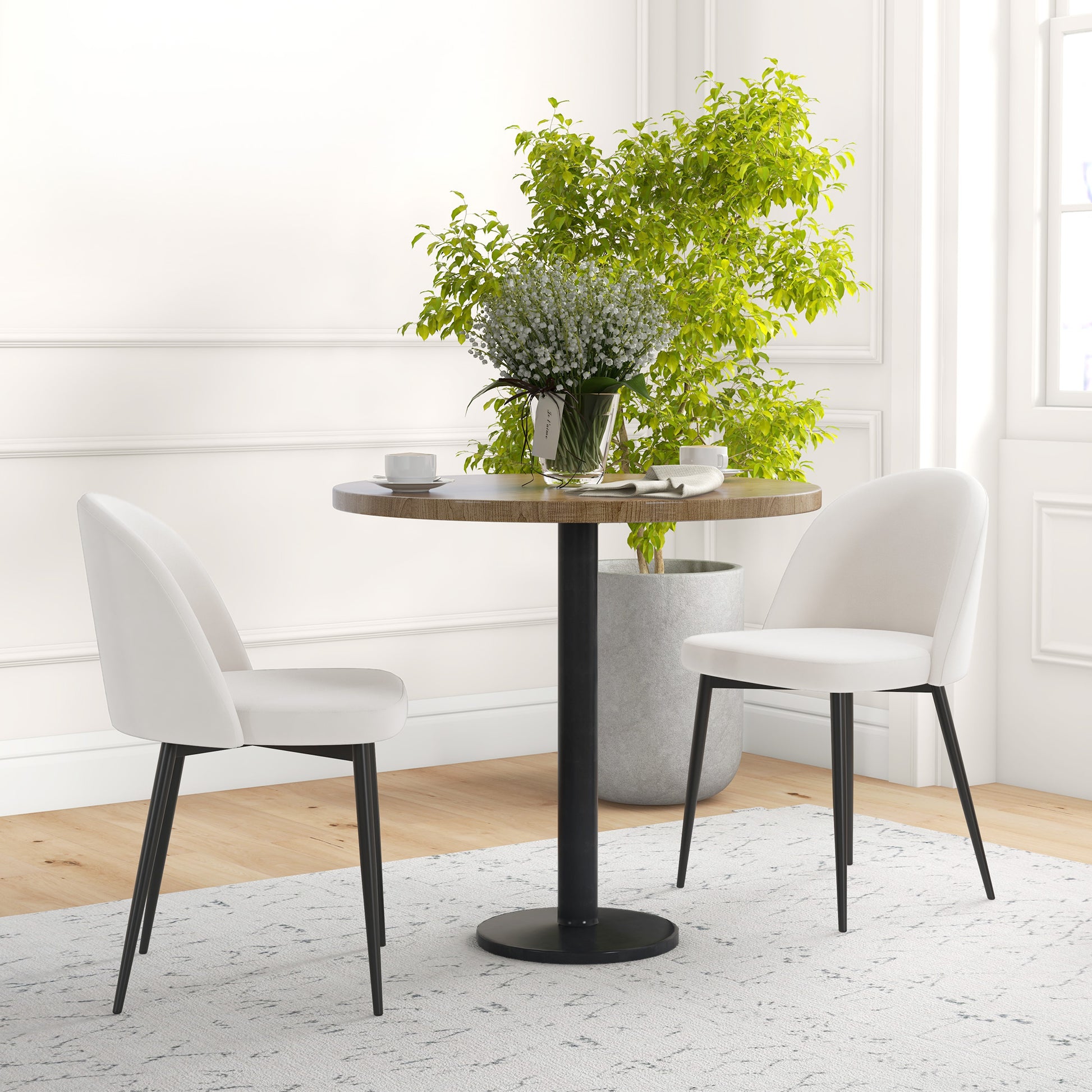Aosom Set of 2 Velvet Dining Chairs - Cream White Mid-Back-Home Furnishings > Kitchen & Dining Furniture > Dining Chairs-DECOROLALA