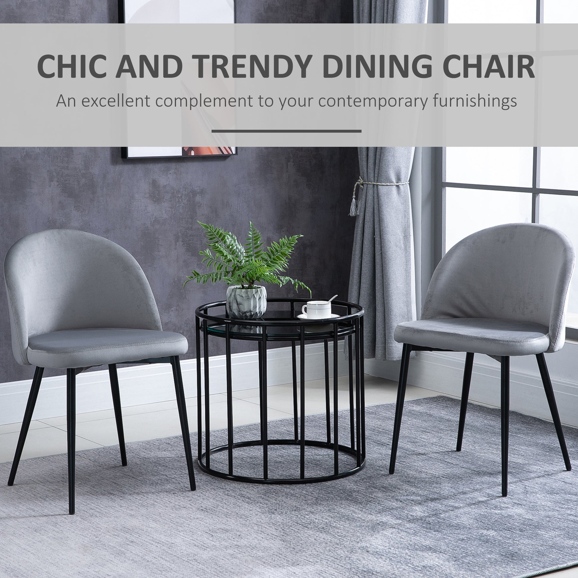 Aosom Set of 2 Velvet Dining Chairs - Dark Blue Mid-Back-Home Furnishings > Kitchen & Dining Furniture > Dining Chairs-DECOROLALA