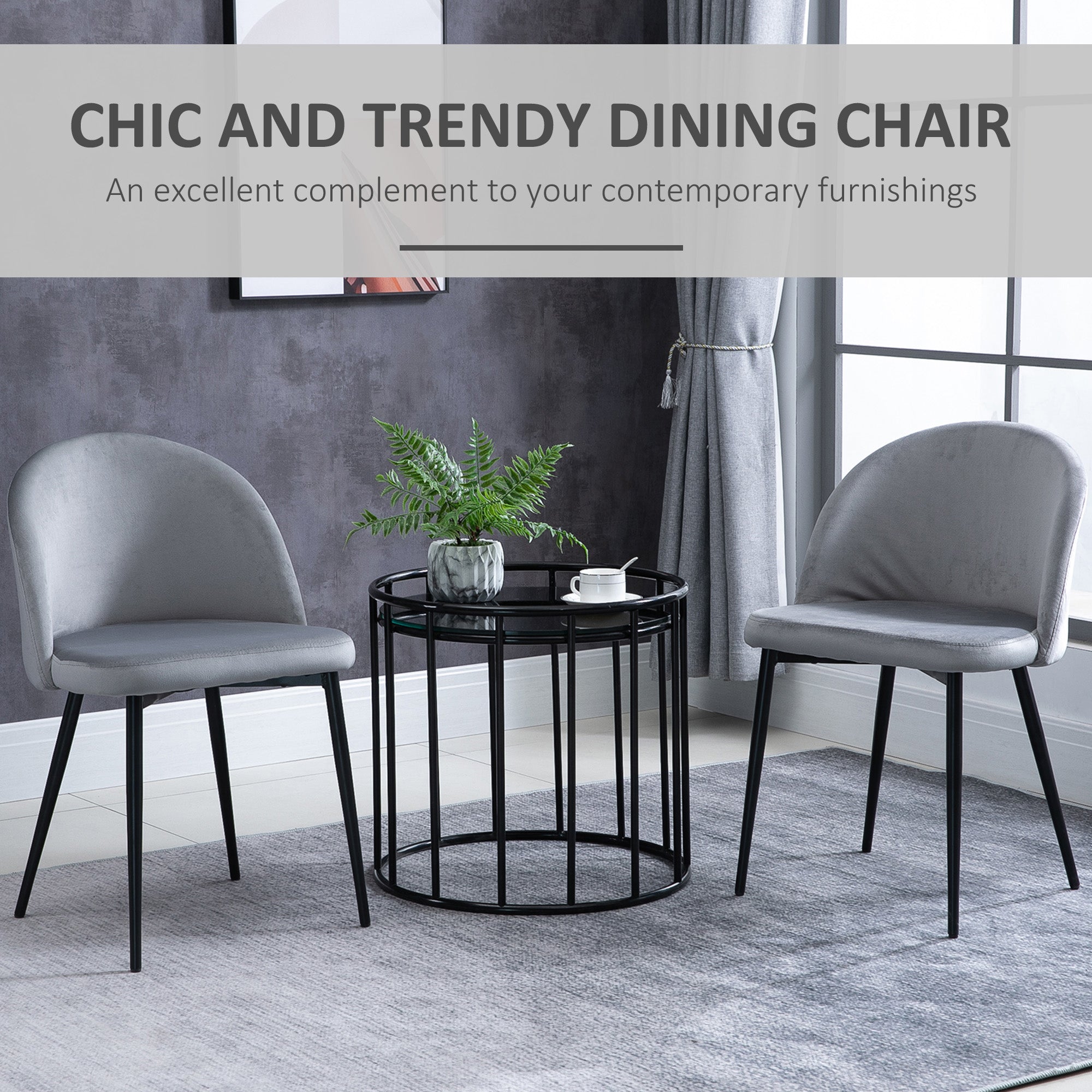 Aosom Set of 2 Velvet Dining Chairs - Dark Blue Mid-Back-Home Furnishings > Kitchen & Dining Furniture > Dining Chairs-DECOROLALA