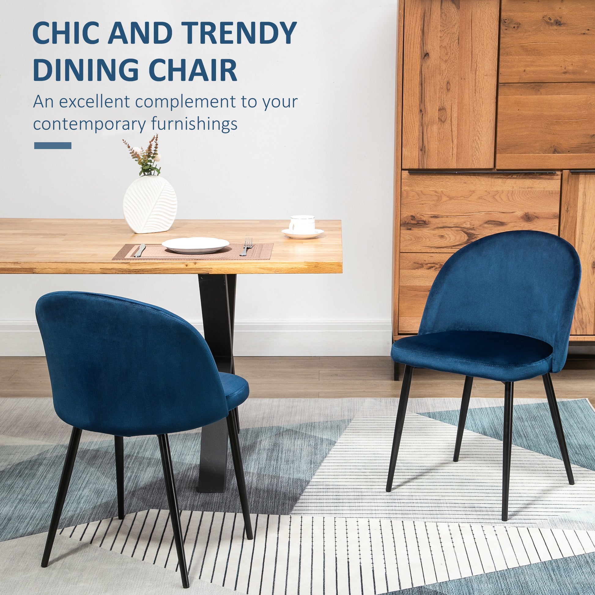 Aosom Set of 2 Velvet Dining Chairs - Dark Blue Mid-Back-Home Furnishings > Kitchen & Dining Furniture > Dining Chairs-DECOROLALA