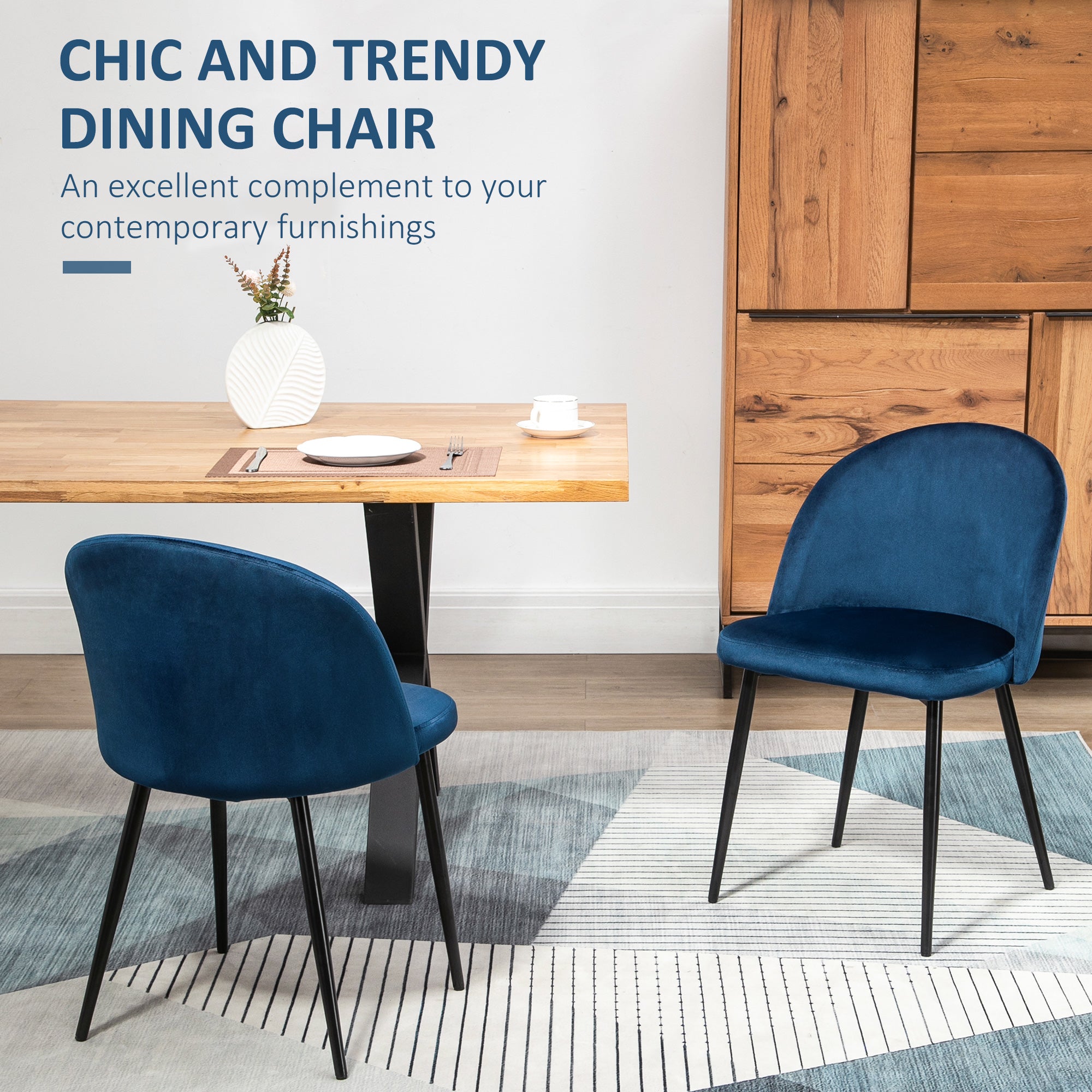 Aosom Set of 2 Velvet Dining Chairs - Dark Blue Mid-Back-Home Furnishings > Kitchen & Dining Furniture > Dining Chairs-DECOROLALA