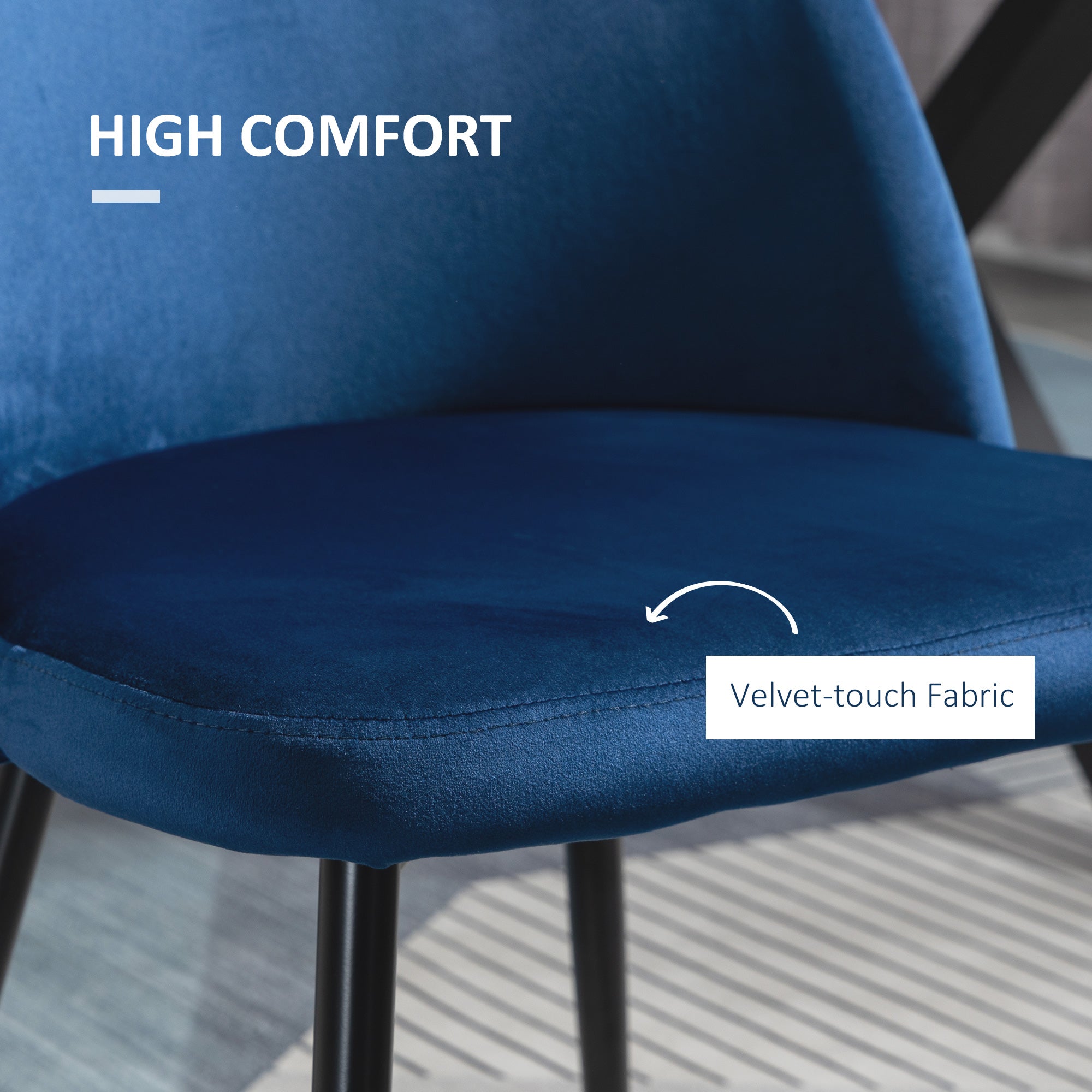 Aosom Set of 2 Velvet Dining Chairs - Dark Blue Mid-Back-Home Furnishings > Kitchen & Dining Furniture > Dining Chairs-DECOROLALA