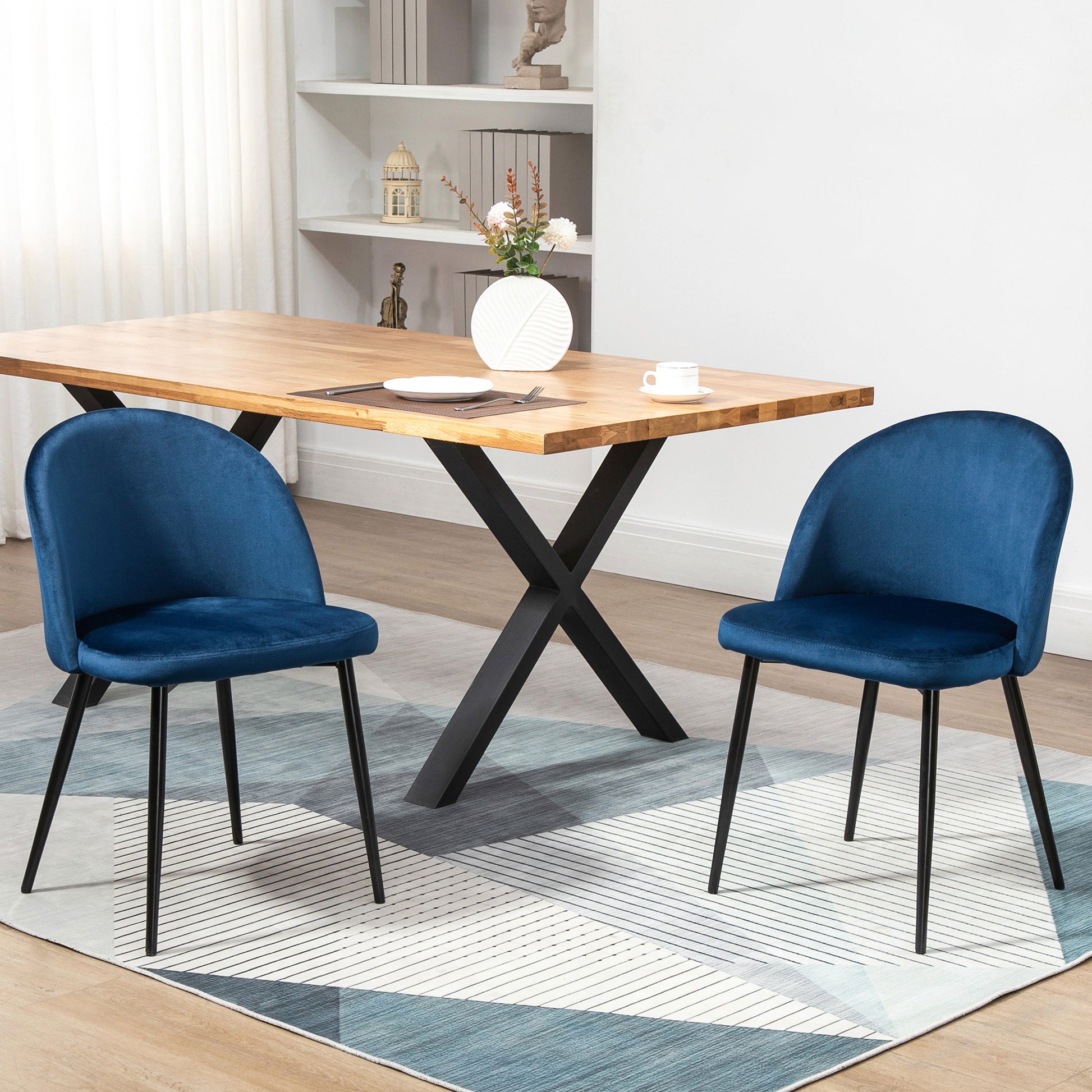 Aosom Set of 2 Velvet Dining Chairs - Dark Blue Mid-Back-Home Furnishings > Kitchen & Dining Furniture > Dining Chairs-DECOROLALA