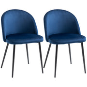 Aosom Set of 2 Velvet Dining Chairs - Dark Blue Mid-Back-Home Furnishings > Kitchen & Dining Furniture > Dining Chairs-DECOROLALA