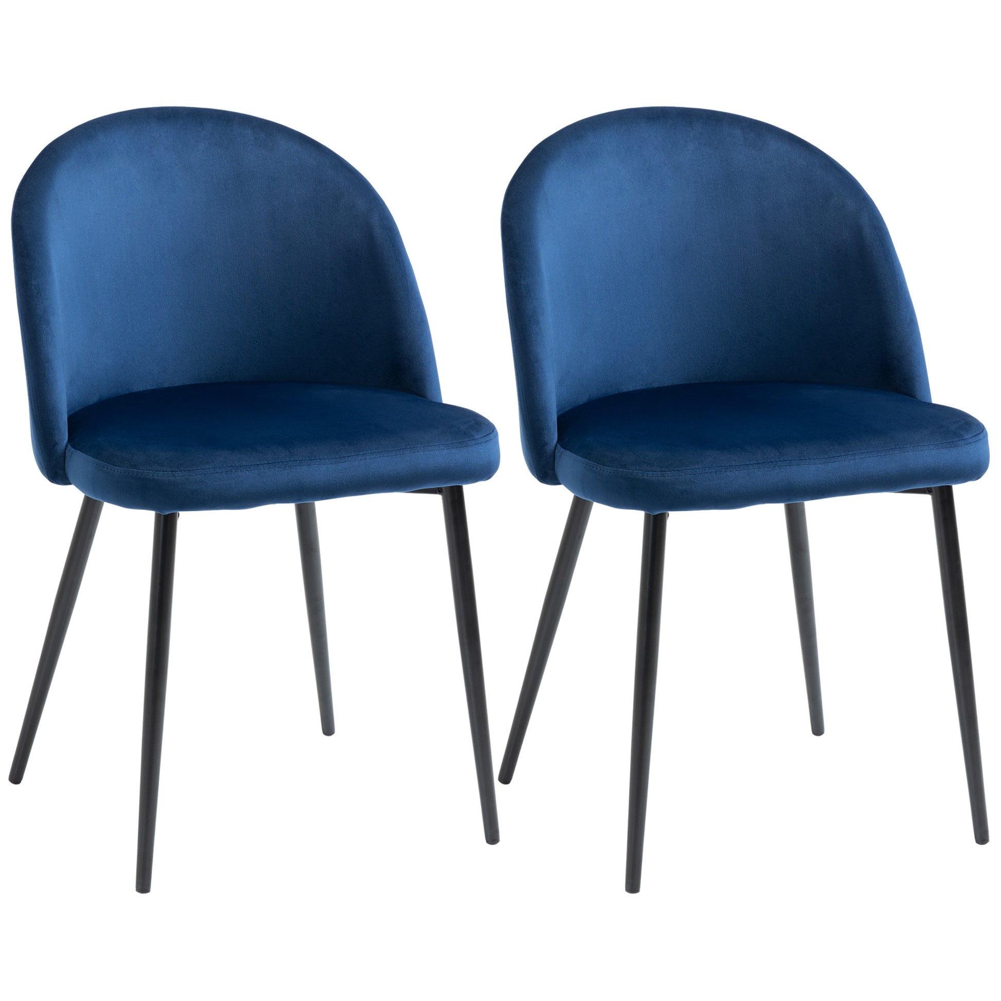 Aosom Set of 2 Velvet Dining Chairs - Dark Blue Mid-Back-Home Furnishings > Kitchen & Dining Furniture > Dining Chairs-DECOROLALA