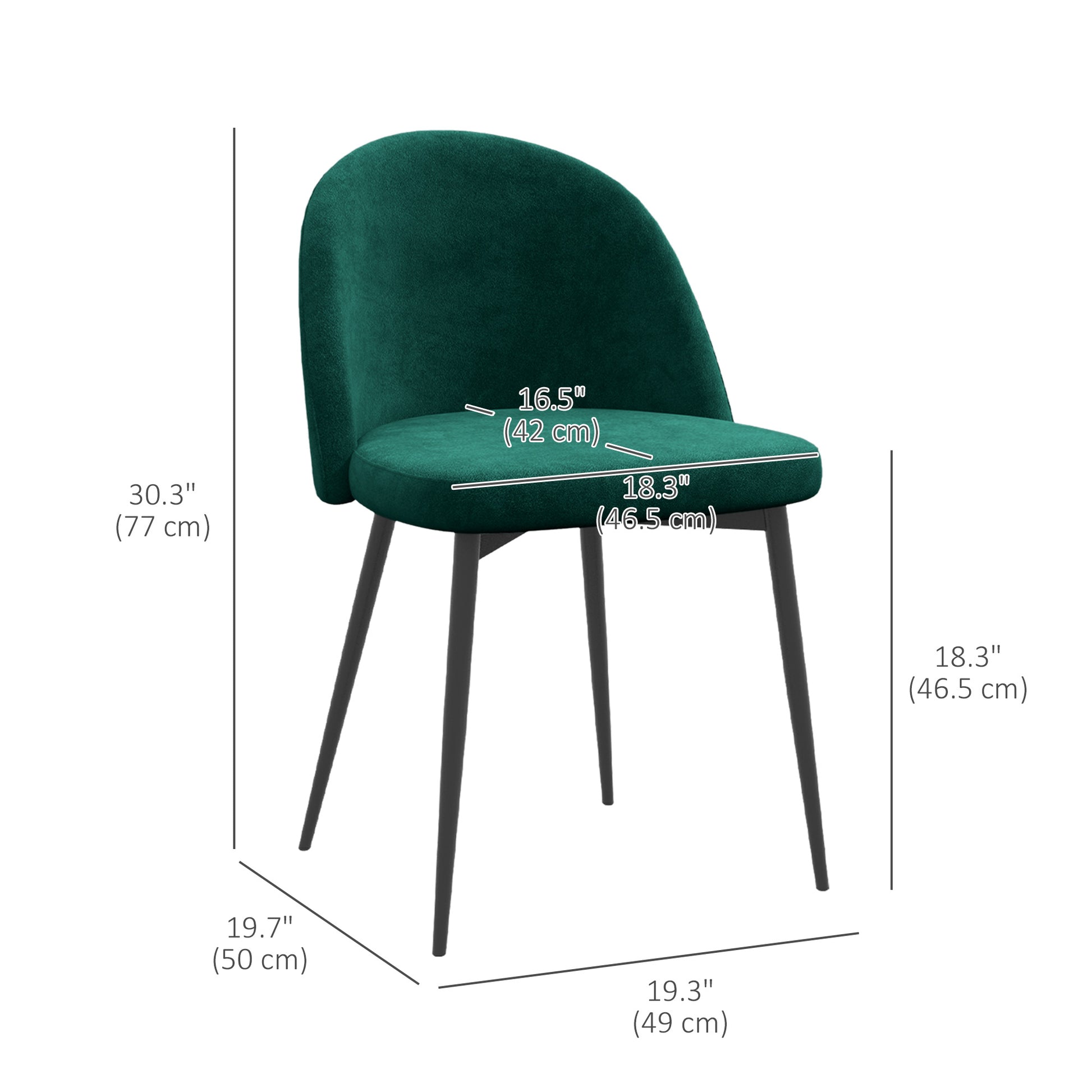 Aosom Set of 2 Velvet Dining Chairs - Green Mid-Back Metal Legs-Home Furnishings > Kitchen & Dining Furniture > Dining Chairs-DECOROLALA