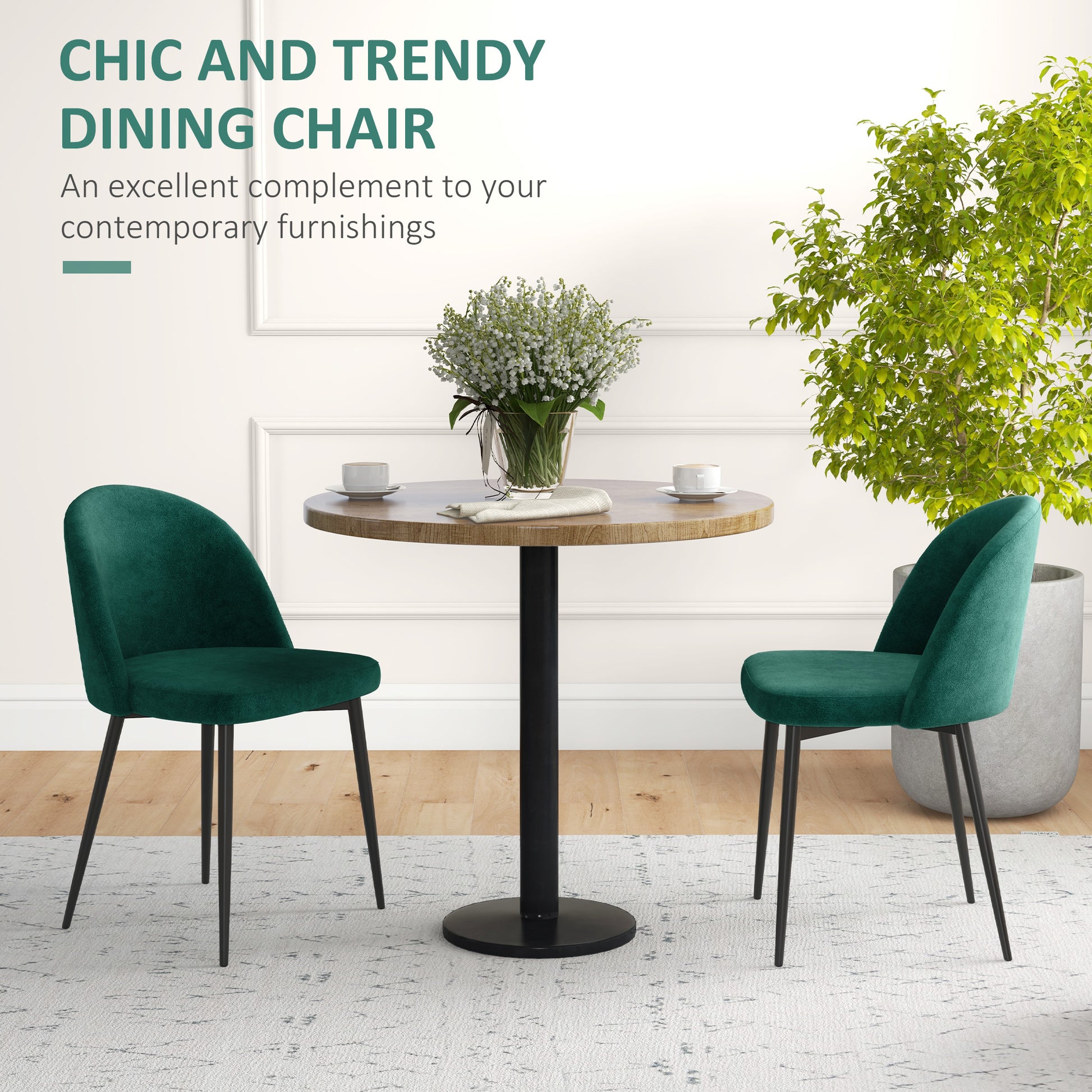 Aosom Set of 2 Velvet Dining Chairs - Green Mid-Back Metal Legs-Home Furnishings > Kitchen & Dining Furniture > Dining Chairs-DECOROLALA