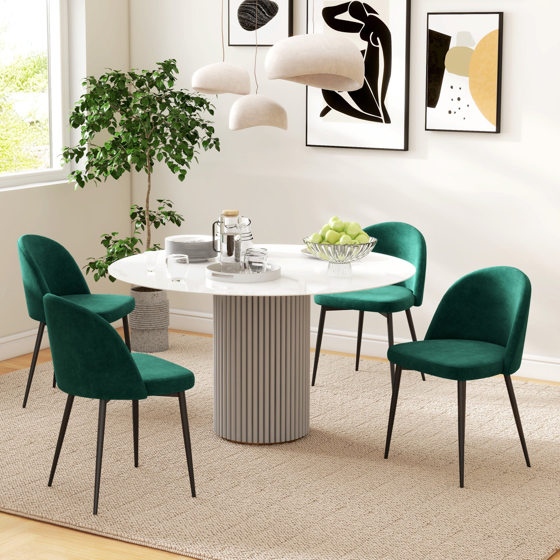 Aosom Set of 2 Velvet Dining Chairs - Green Mid-Back Metal Legs-Home Furnishings > Kitchen & Dining Furniture > Dining Chairs-DECOROLALA