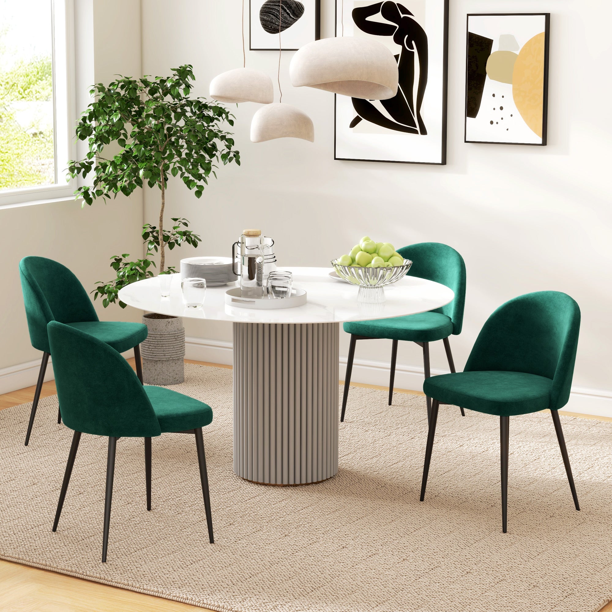 Aosom Set of 2 Velvet Dining Chairs - Green Mid-Back Metal Legs-Home Furnishings > Kitchen & Dining Furniture > Dining Chairs-DECOROLALA