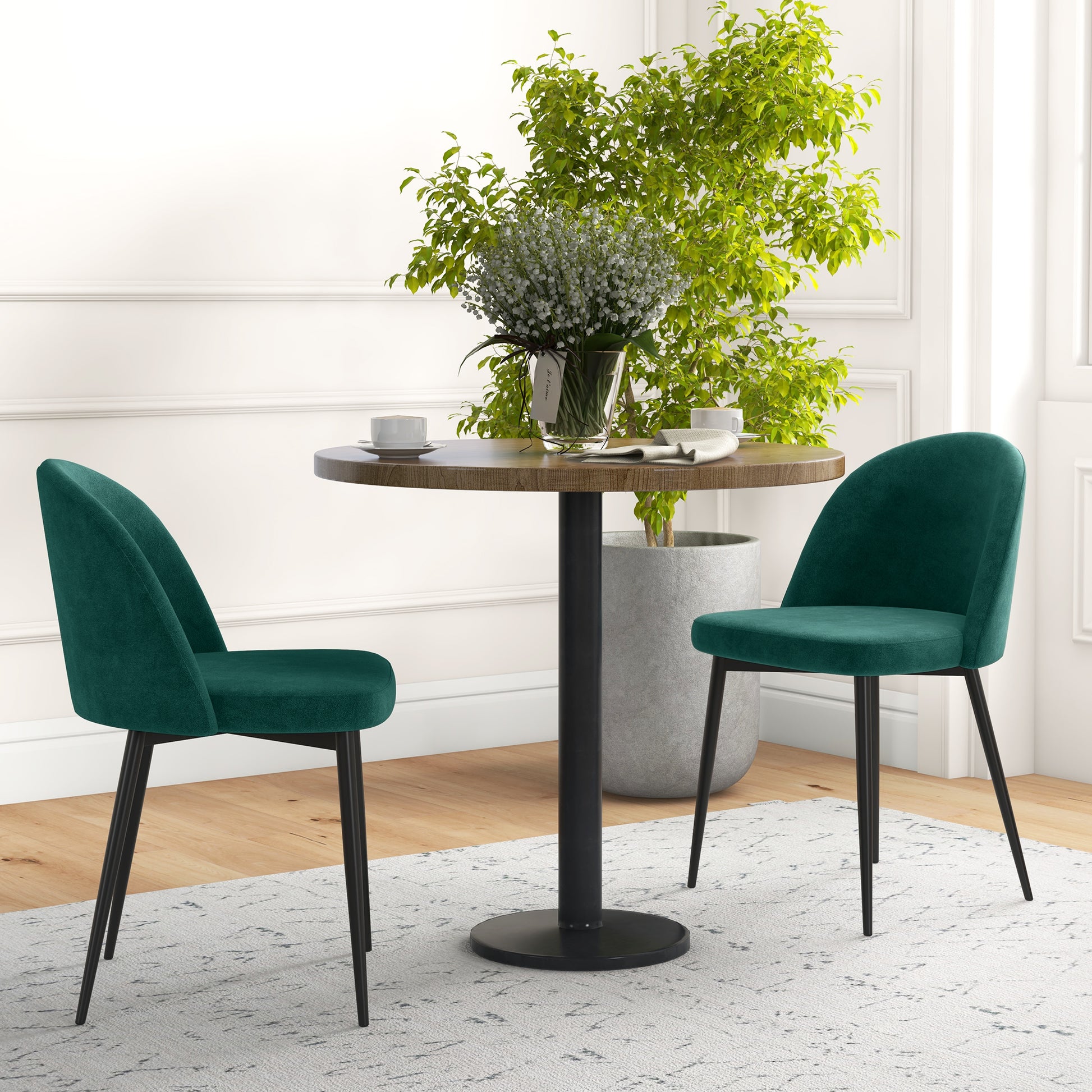 Aosom Set of 2 Velvet Dining Chairs - Green Mid-Back Metal Legs-Home Furnishings > Kitchen & Dining Furniture > Dining Chairs-DECOROLALA