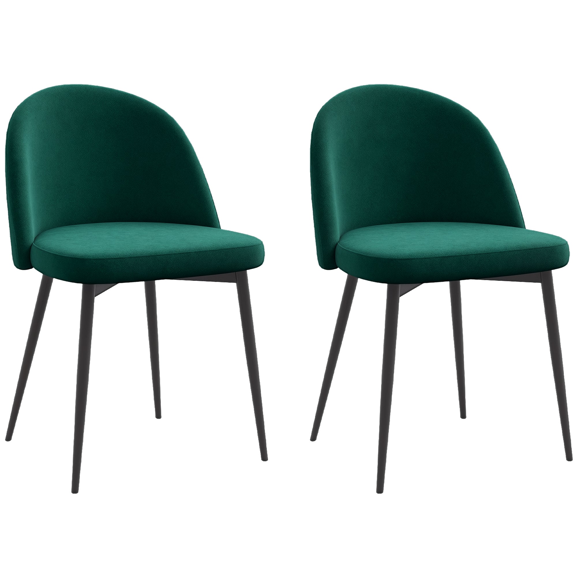 Aosom Set of 2 Velvet Dining Chairs - Green Mid-Back Metal Legs-Home Furnishings > Kitchen & Dining Furniture > Dining Chairs-DECOROLALA