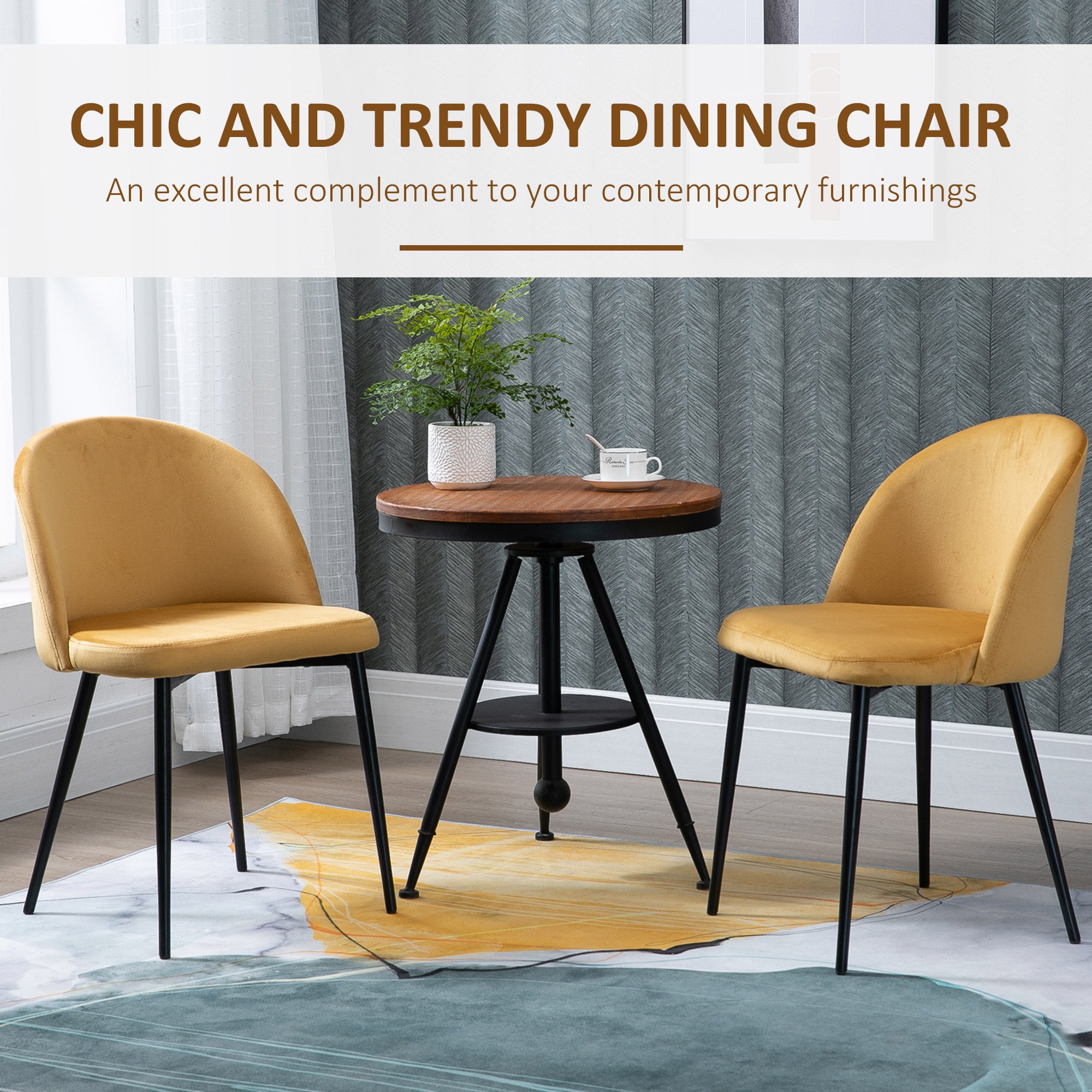 Aosom Set of 2 Velvet Dining Chairs - Yellow Mid-Back-Home Furnishings > Kitchen & Dining Furniture > Dining Chairs-DECOROLALA