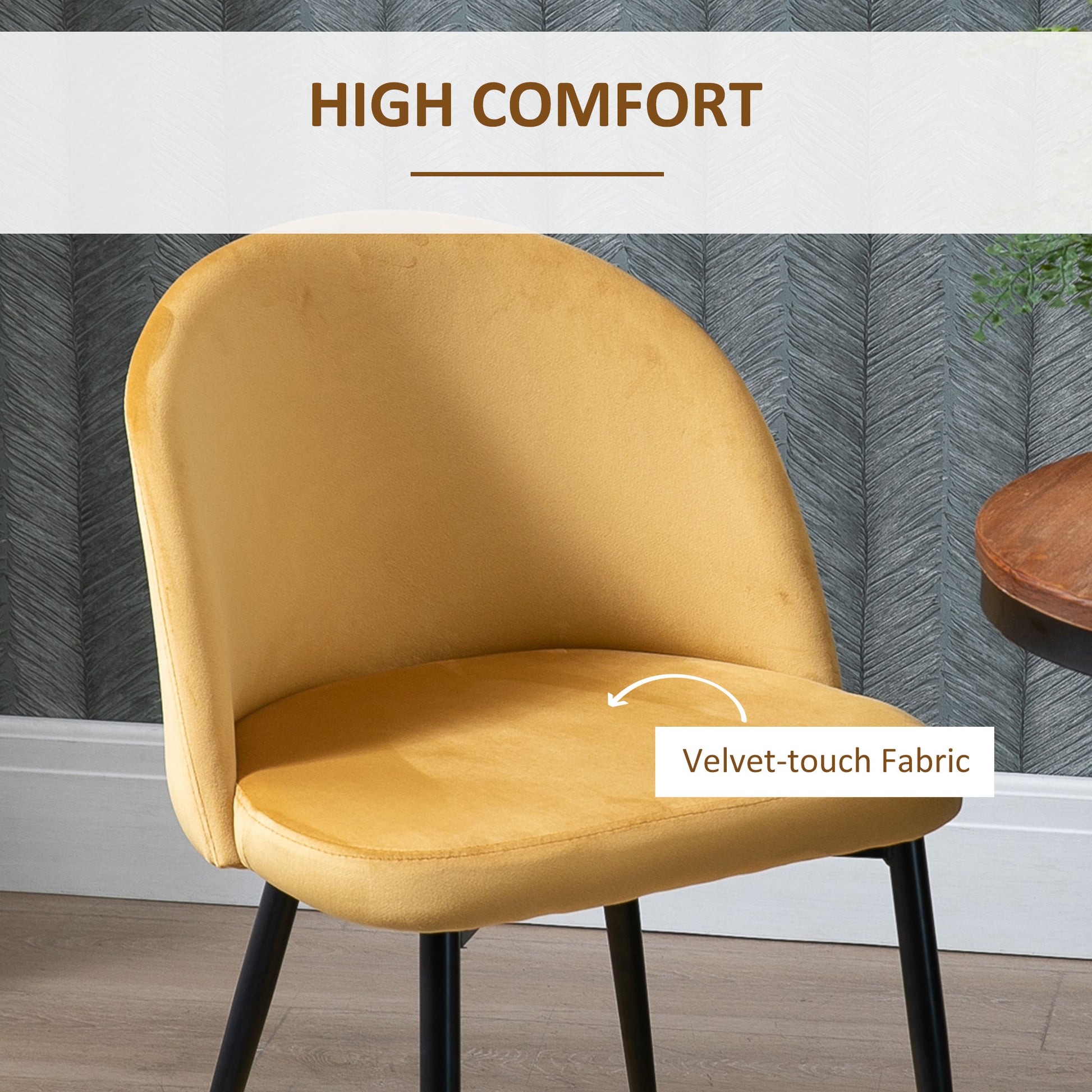 Aosom Set of 2 Velvet Dining Chairs - Yellow Mid-Back-Home Furnishings > Kitchen & Dining Furniture > Dining Chairs-DECOROLALA