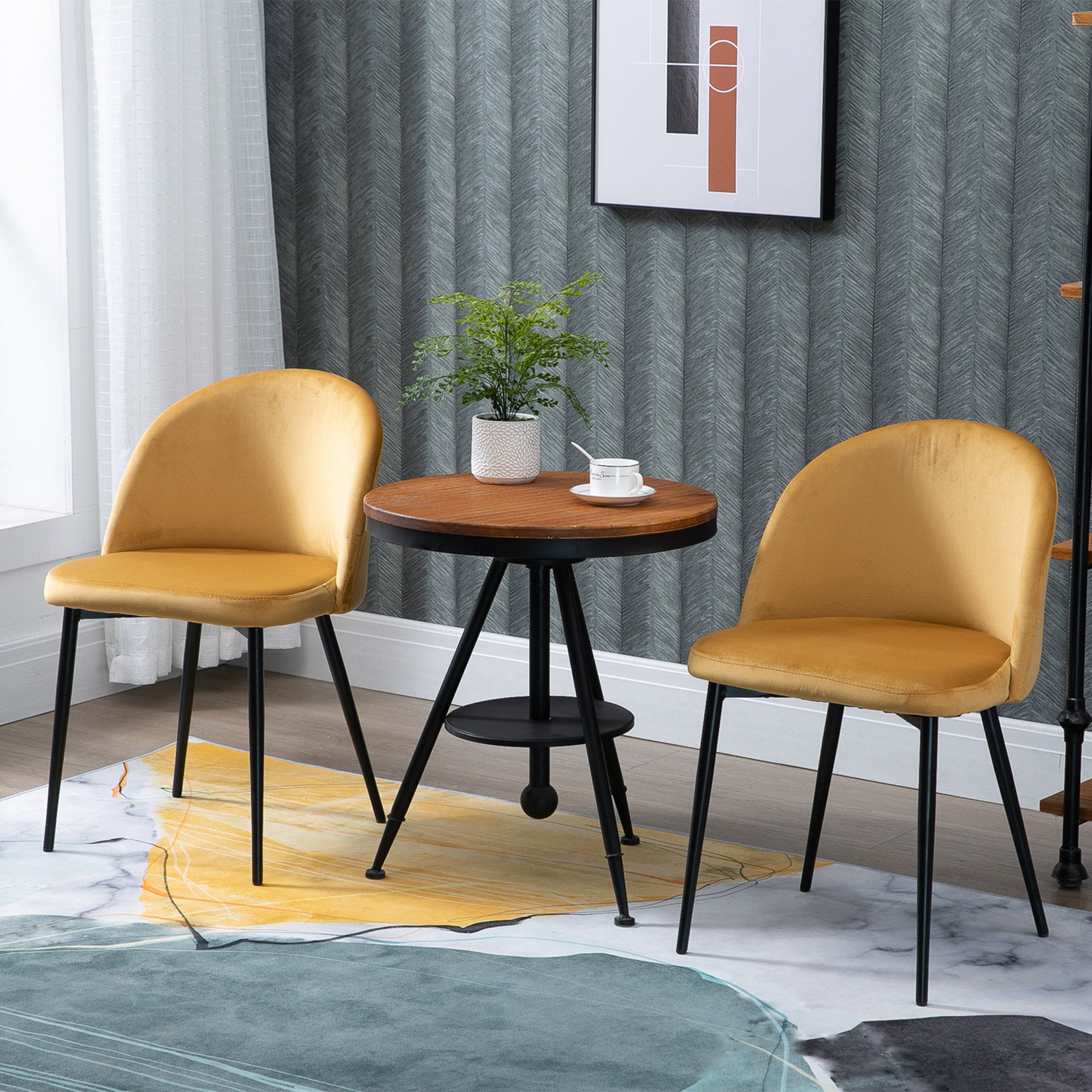 Aosom Set of 2 Velvet Dining Chairs - Yellow Mid-Back-Home Furnishings > Kitchen & Dining Furniture > Dining Chairs-DECOROLALA