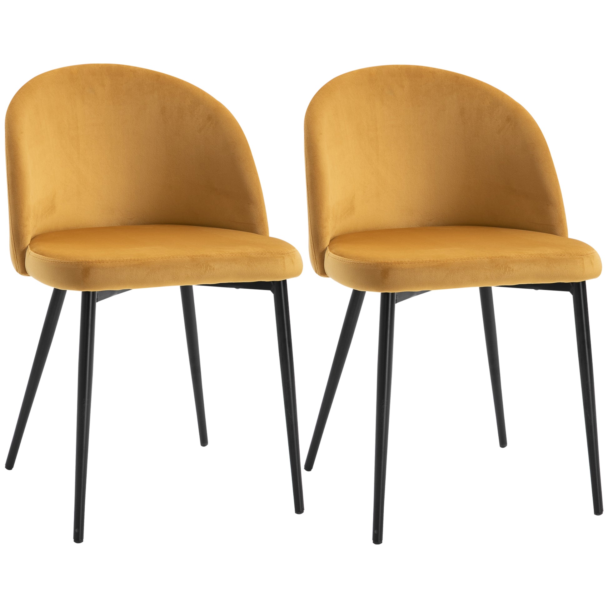 Aosom Set of 2 Velvet Dining Chairs - Yellow Mid-Back-Home Furnishings > Kitchen & Dining Furniture > Dining Chairs-DECOROLALA