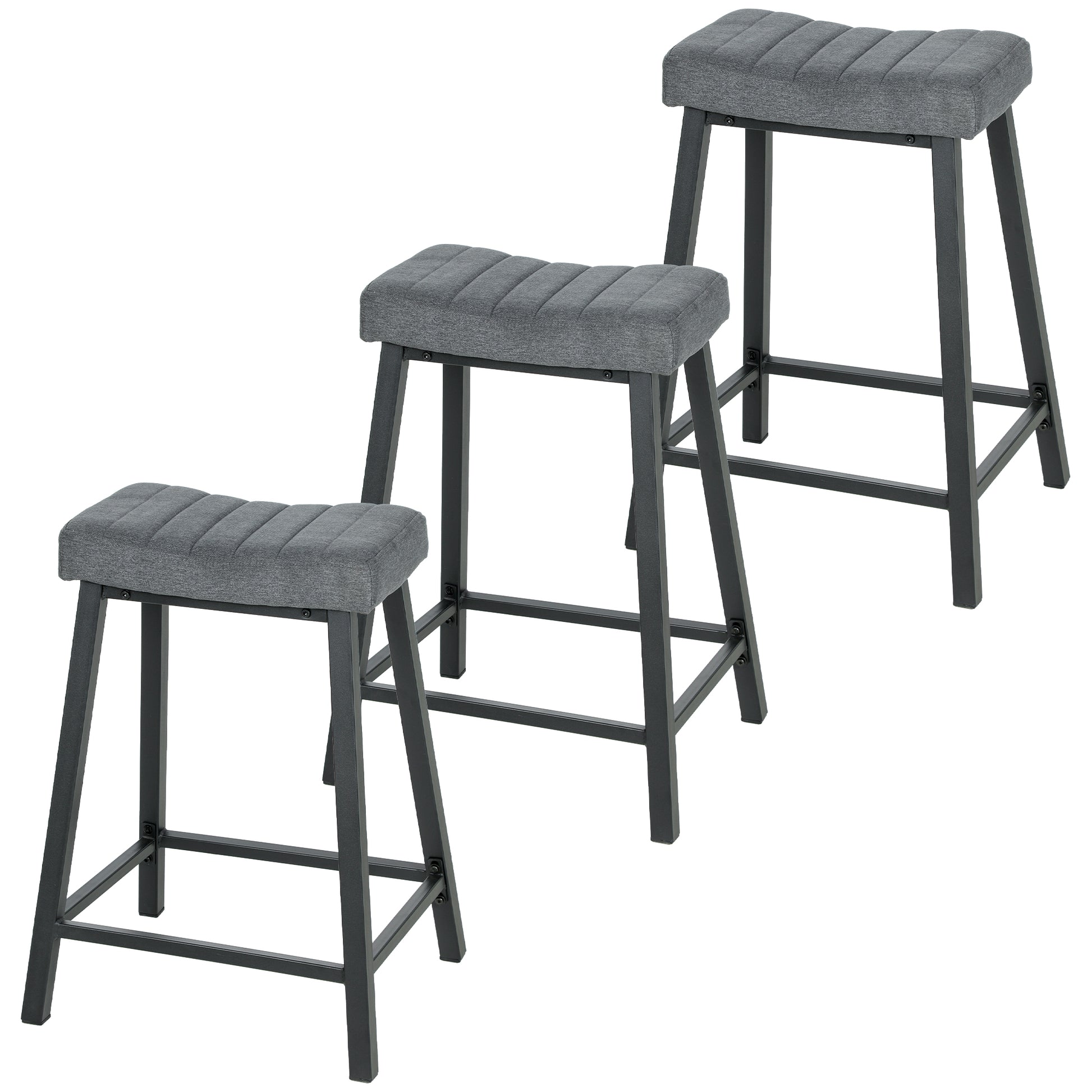 Aosom Set of 3 Velvet Bar Stools - Grey Modern Counter Stools-Home Furnishings > Kitchen & Dining Furniture > Bar Stools-DECOROLALA