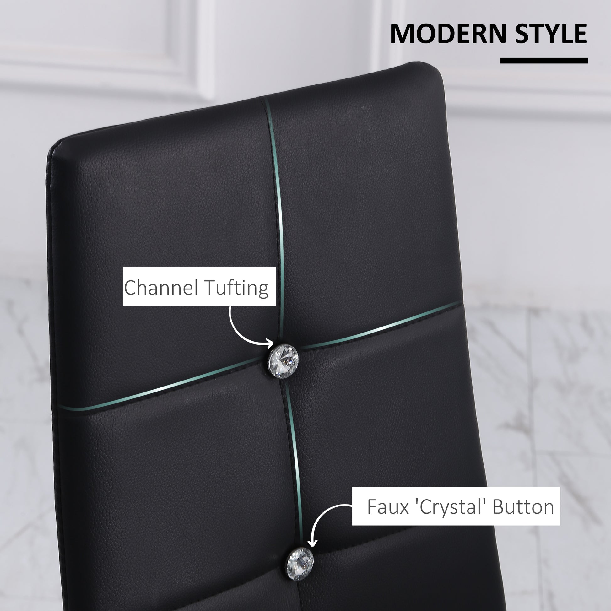 Aosom Set of 4 Modern Dining Chairs - Black PU Leather Tufted-Home Furnishings > Kitchen & Dining Furniture > Dining Chairs-DECOROLALA