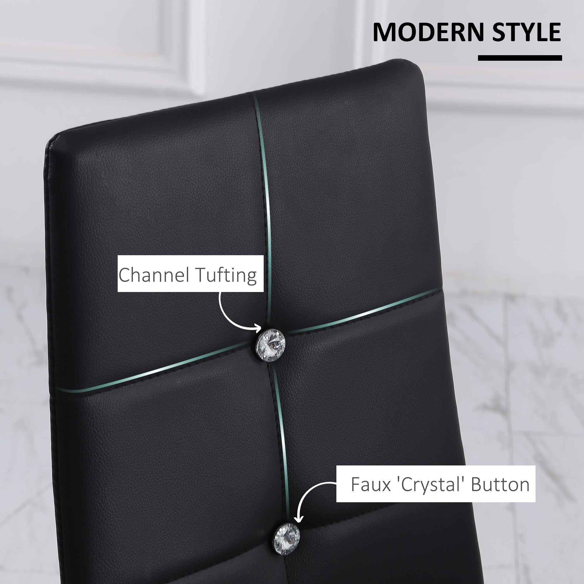 Aosom Set of 4 Modern Dining Chairs - Black PU Leather Tufted-Home Furnishings > Kitchen & Dining Furniture > Dining Chairs-DECOROLALA