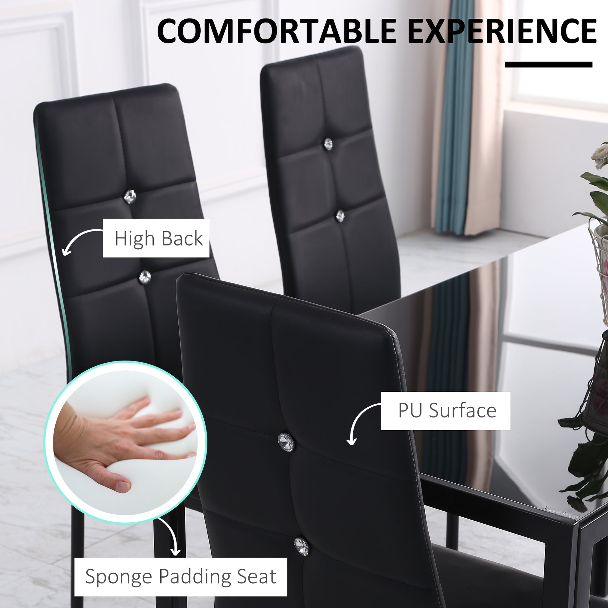 Aosom Set of 4 Modern Dining Chairs - Black PU Leather Tufted-Home Furnishings > Kitchen & Dining Furniture > Dining Chairs-DECOROLALA