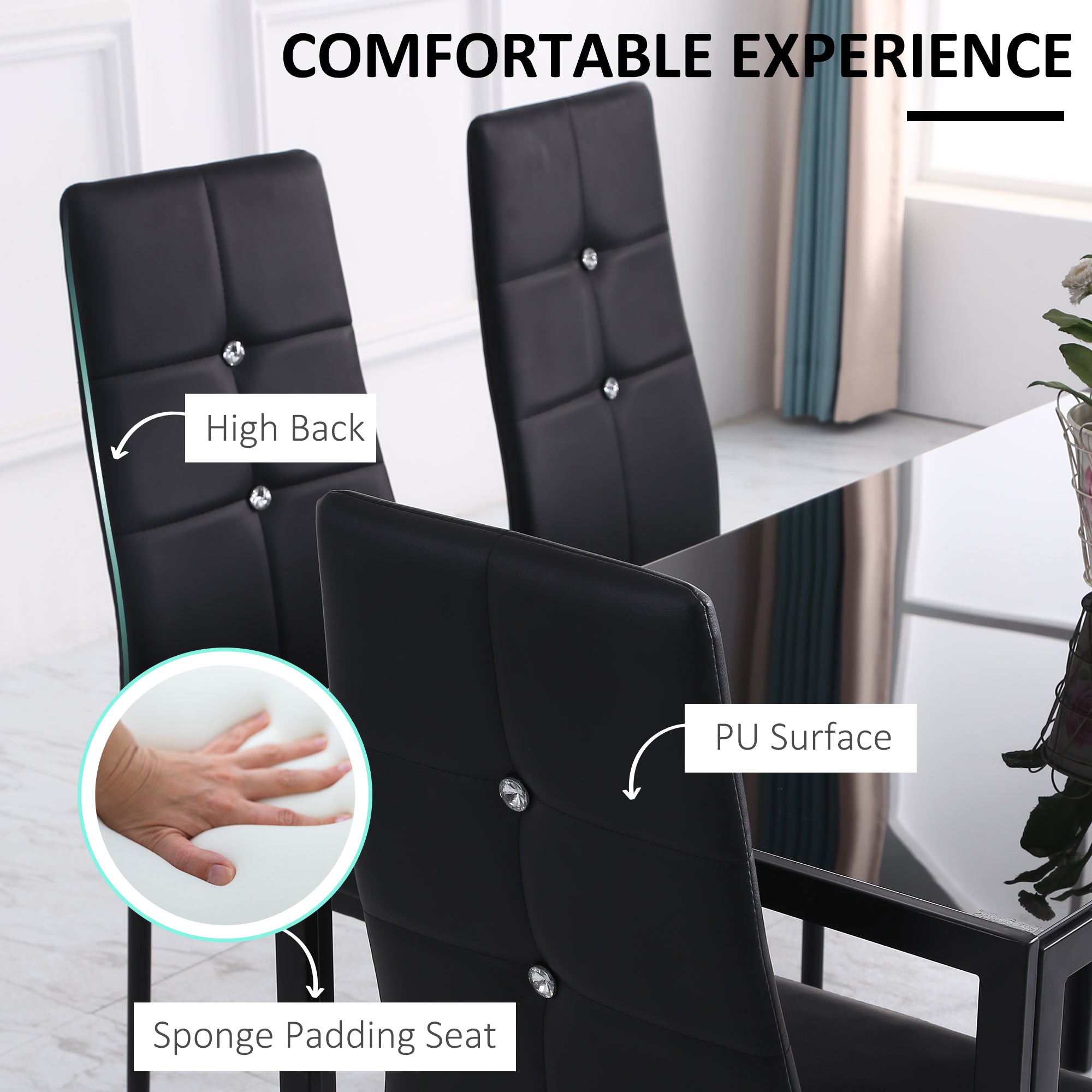 Aosom Set of 4 Modern Dining Chairs - Black PU Leather Tufted-Home Furnishings > Kitchen & Dining Furniture > Dining Chairs-DECOROLALA