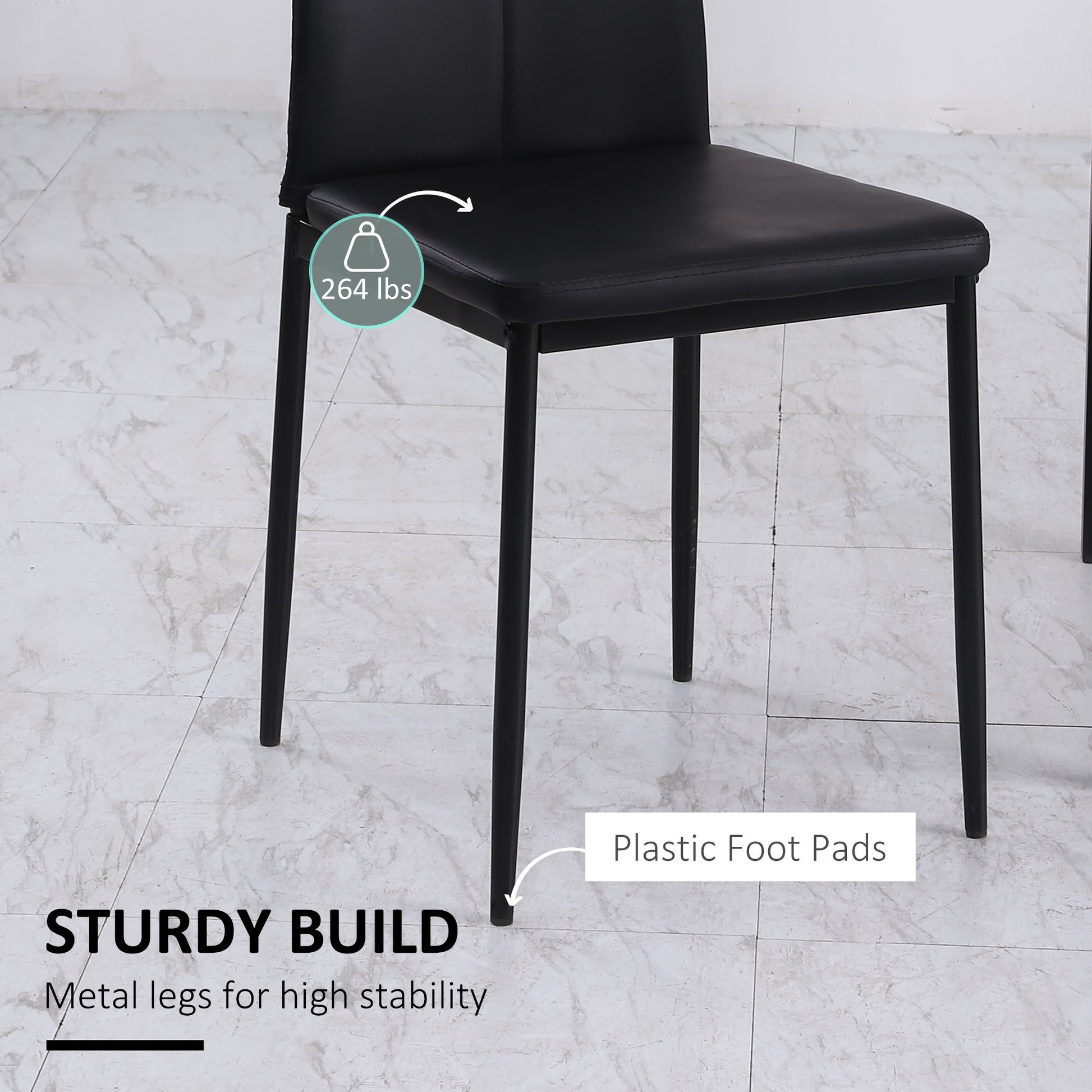 Aosom Set of 4 Modern Dining Chairs - Black PU Leather Tufted-Home Furnishings > Kitchen & Dining Furniture > Dining Chairs-DECOROLALA