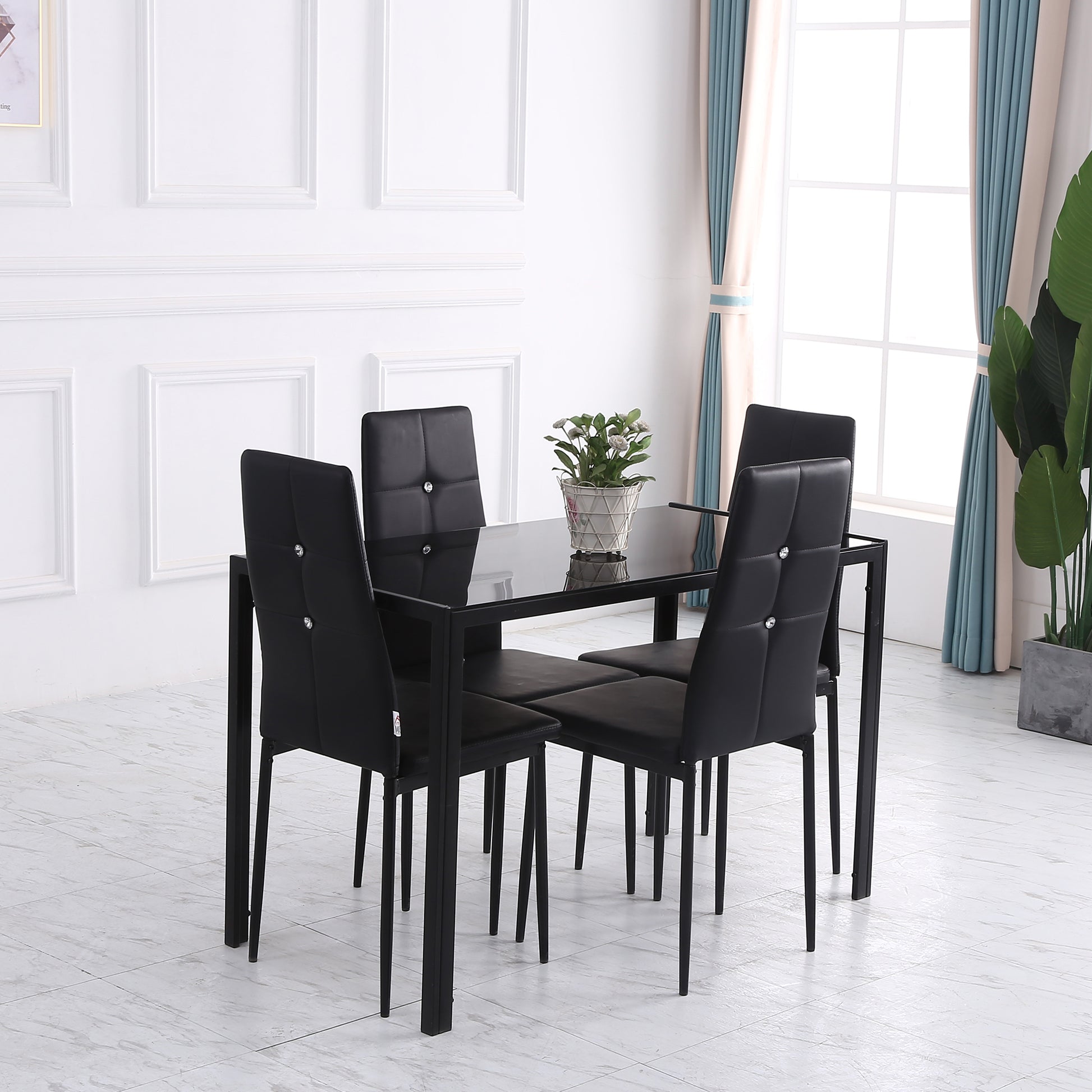 Aosom Set of 4 Modern Dining Chairs - Black PU Leather Tufted-Home Furnishings > Kitchen & Dining Furniture > Dining Chairs-DECOROLALA