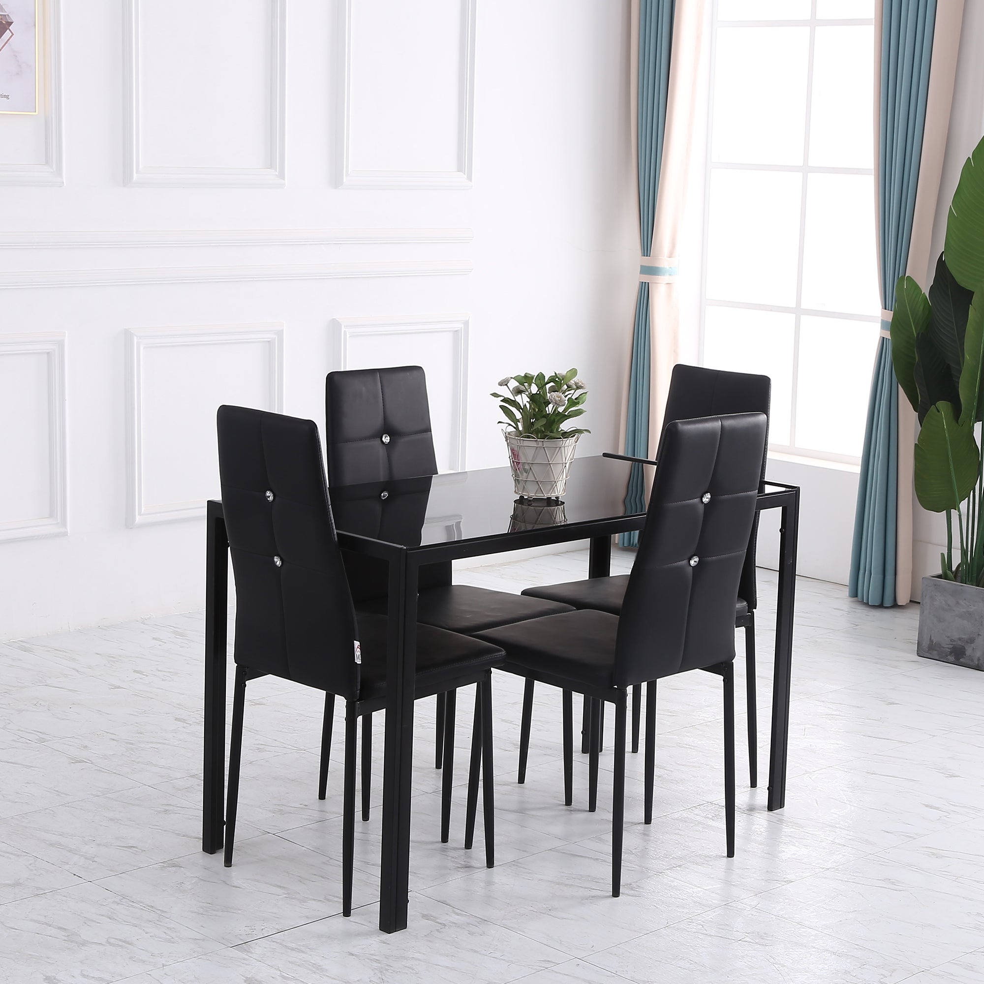 Aosom Set of 4 Modern Dining Chairs - Black PU Leather Tufted-Home Furnishings > Kitchen & Dining Furniture > Dining Chairs-DECOROLALA