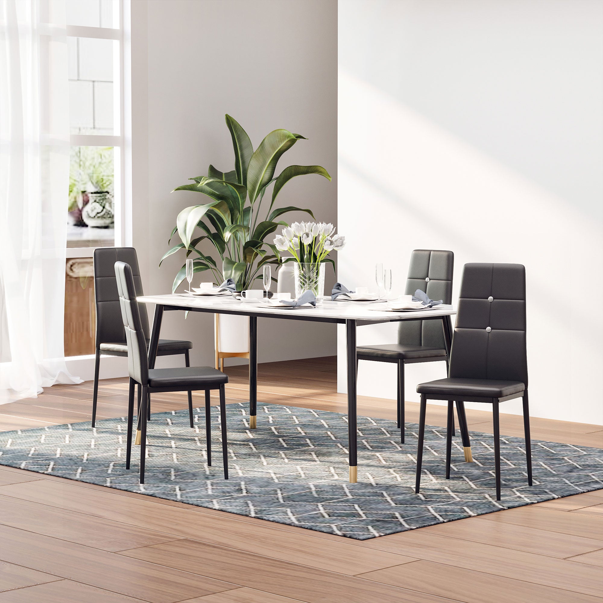 Aosom Set of 4 Modern Dining Chairs - Black PU Leather Tufted-Home Furnishings > Kitchen & Dining Furniture > Dining Chairs-DECOROLALA