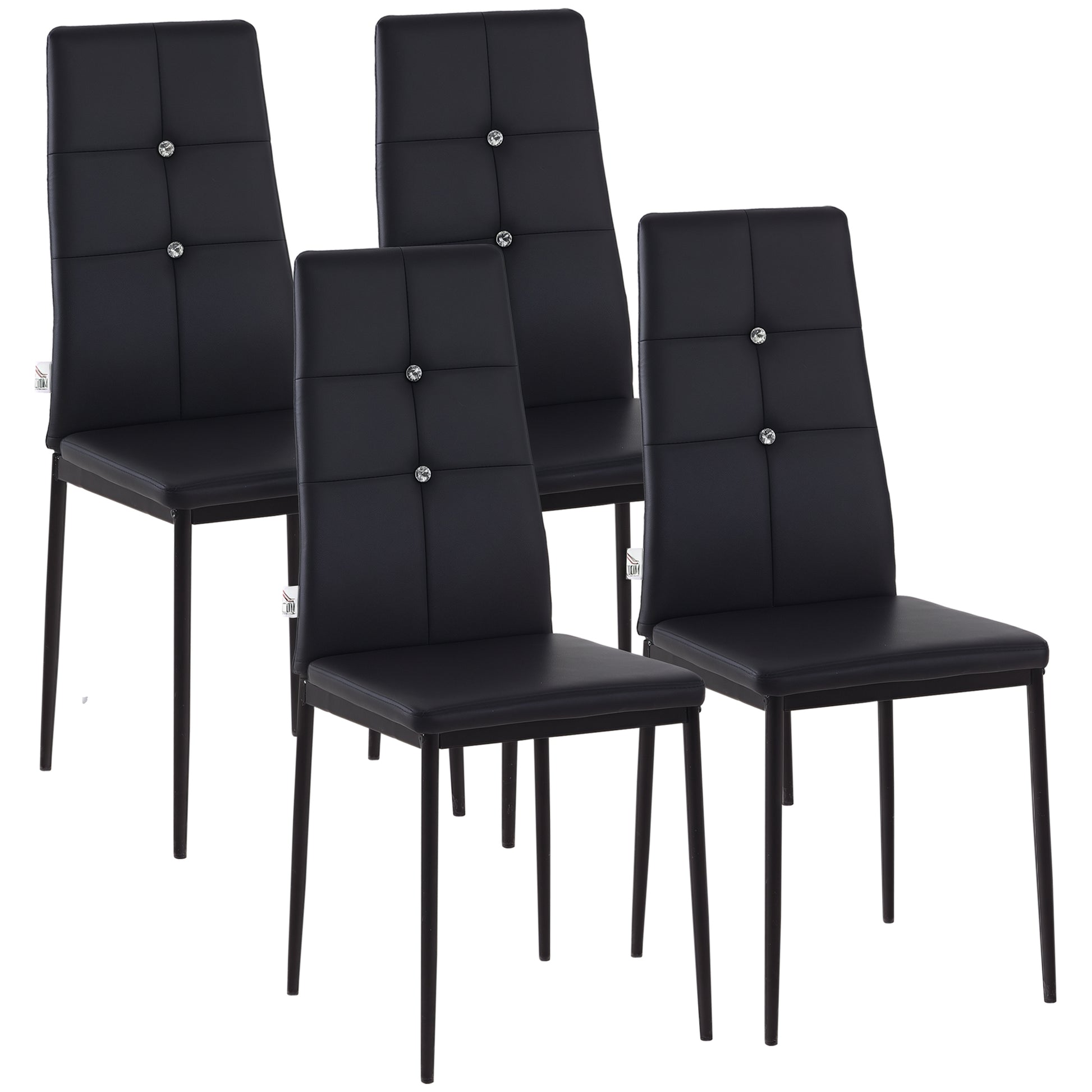 Aosom Set of 4 Modern Dining Chairs - Black PU Leather Tufted-Home Furnishings > Kitchen & Dining Furniture > Dining Chairs-DECOROLALA
