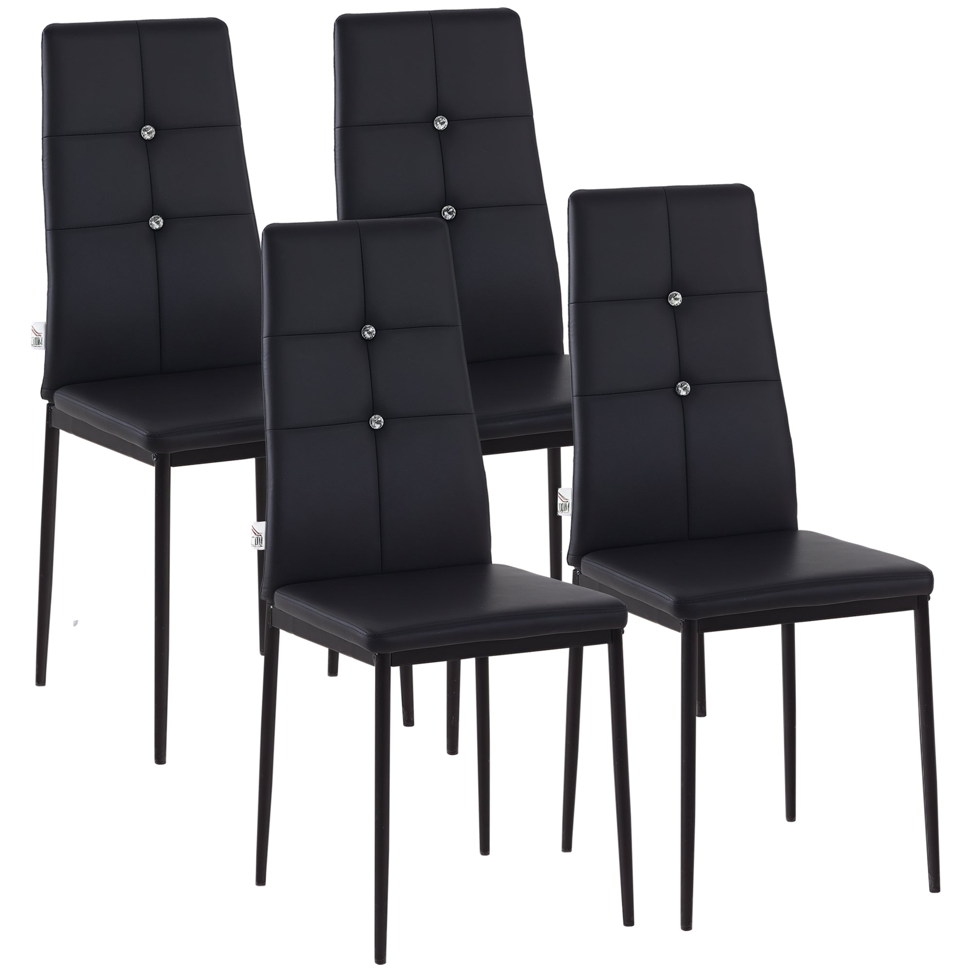 Aosom Set of 4 Modern Dining Chairs - Black PU Leather Tufted-Home Furnishings > Kitchen & Dining Furniture > Dining Chairs-DECOROLALA