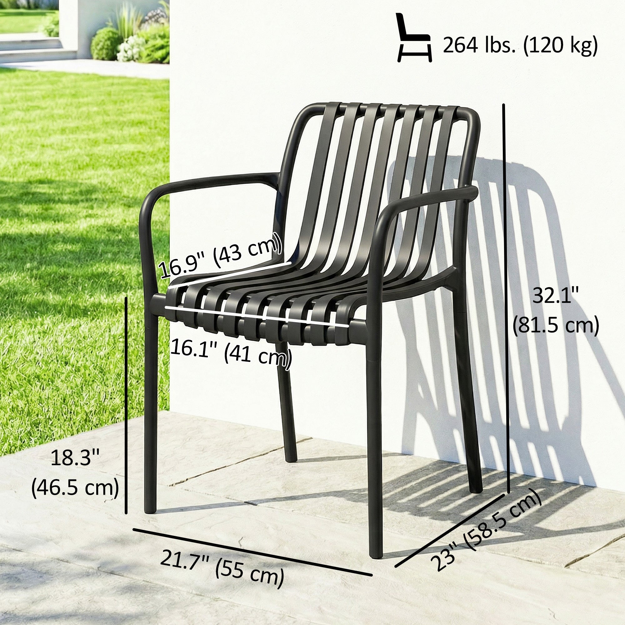 Aosom Stackable Patio Chairs Set of 4 - Black-DECOROLALA