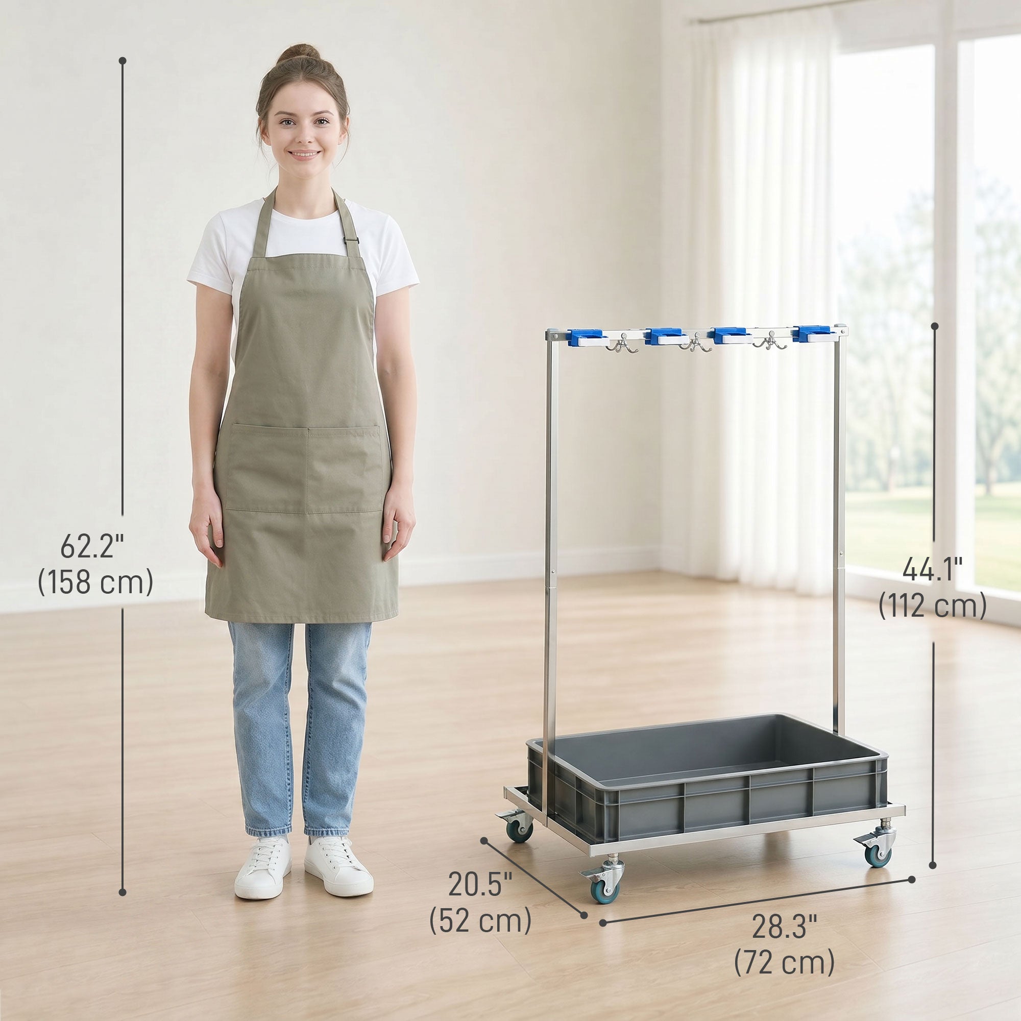 Aosom Stainless Steel Janitor Cleaning Cart with Drip Tray-Home Furnishings > Kitchen & Dining Furniture > Household Supplies-DECOROLALA