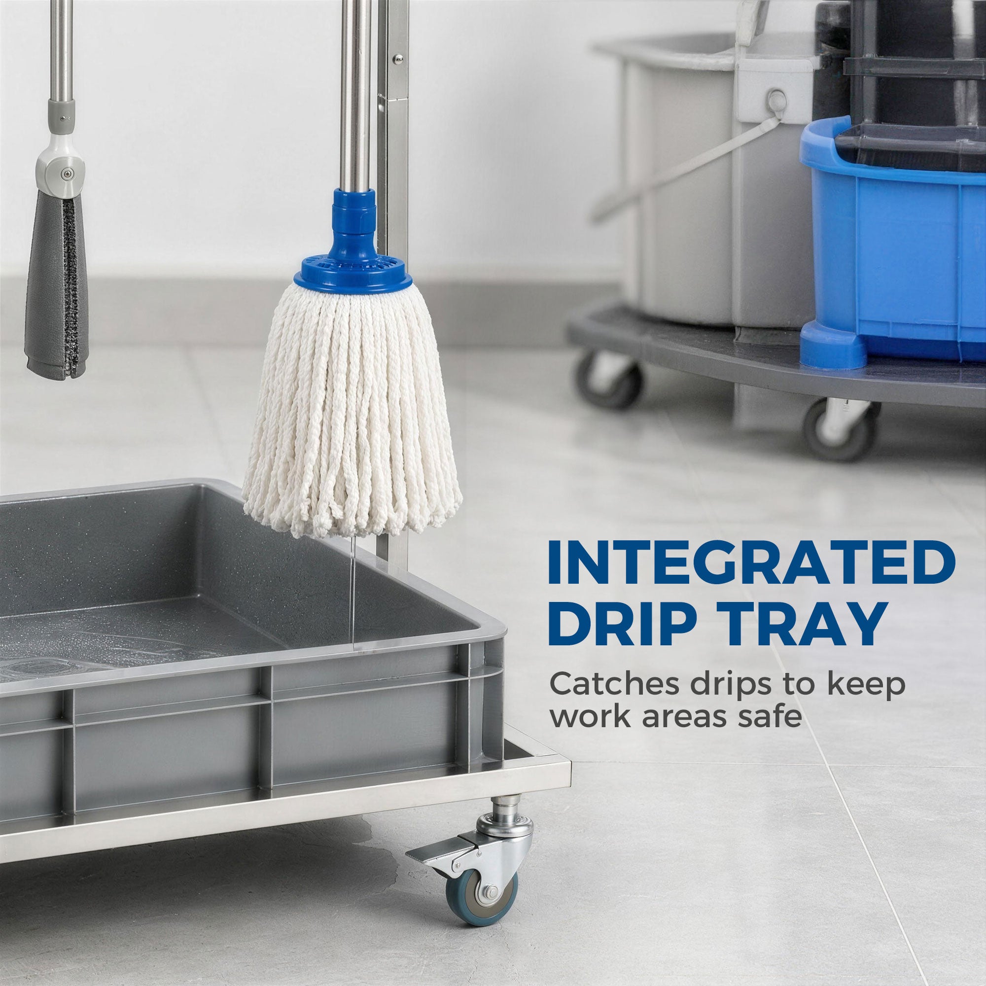 Aosom Stainless Steel Janitor Cleaning Cart with Drip Tray-Home Furnishings > Kitchen & Dining Furniture > Household Supplies-DECOROLALA