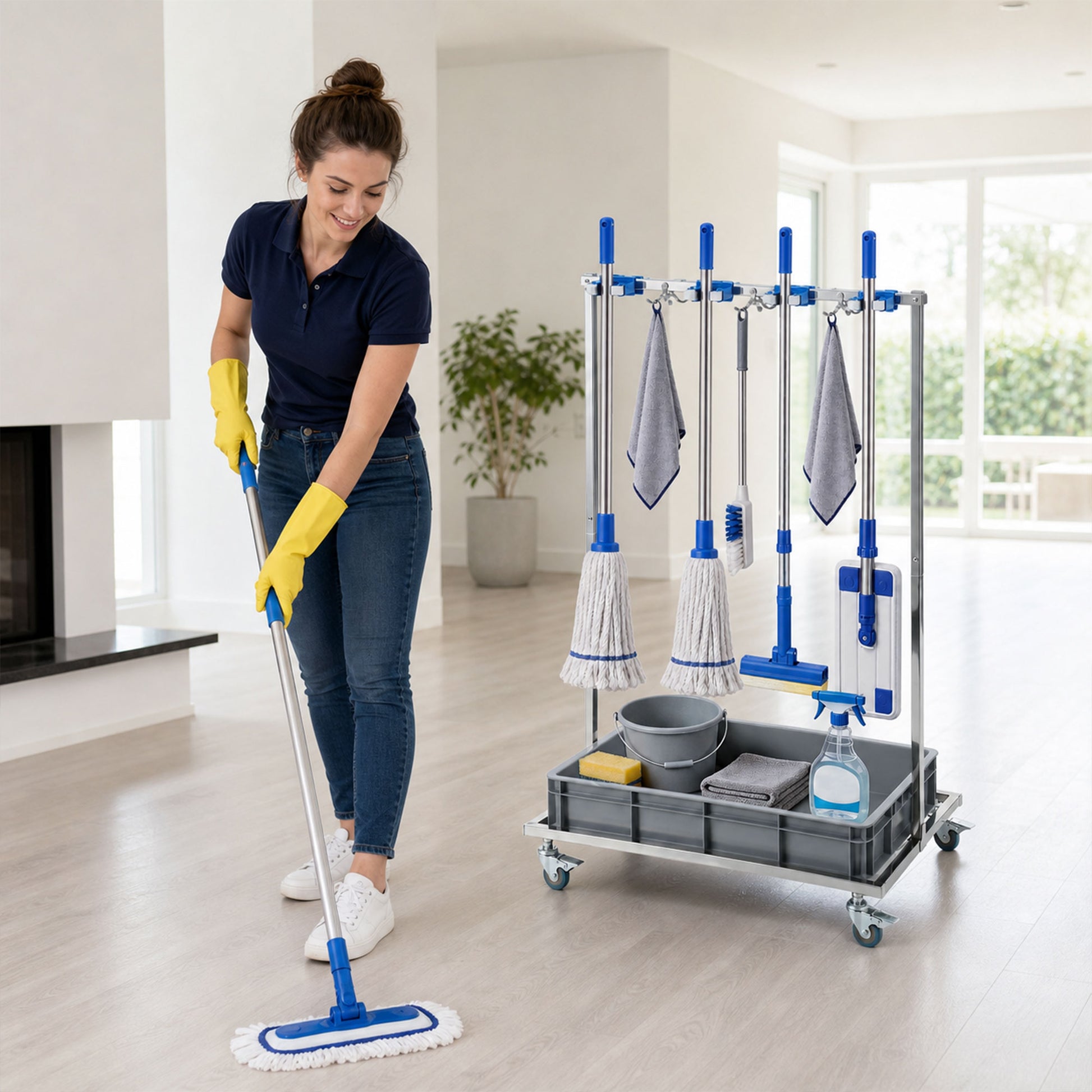 Aosom Stainless Steel Janitor Cleaning Cart with Drip Tray-Home Furnishings > Kitchen & Dining Furniture > Household Supplies-DECOROLALA