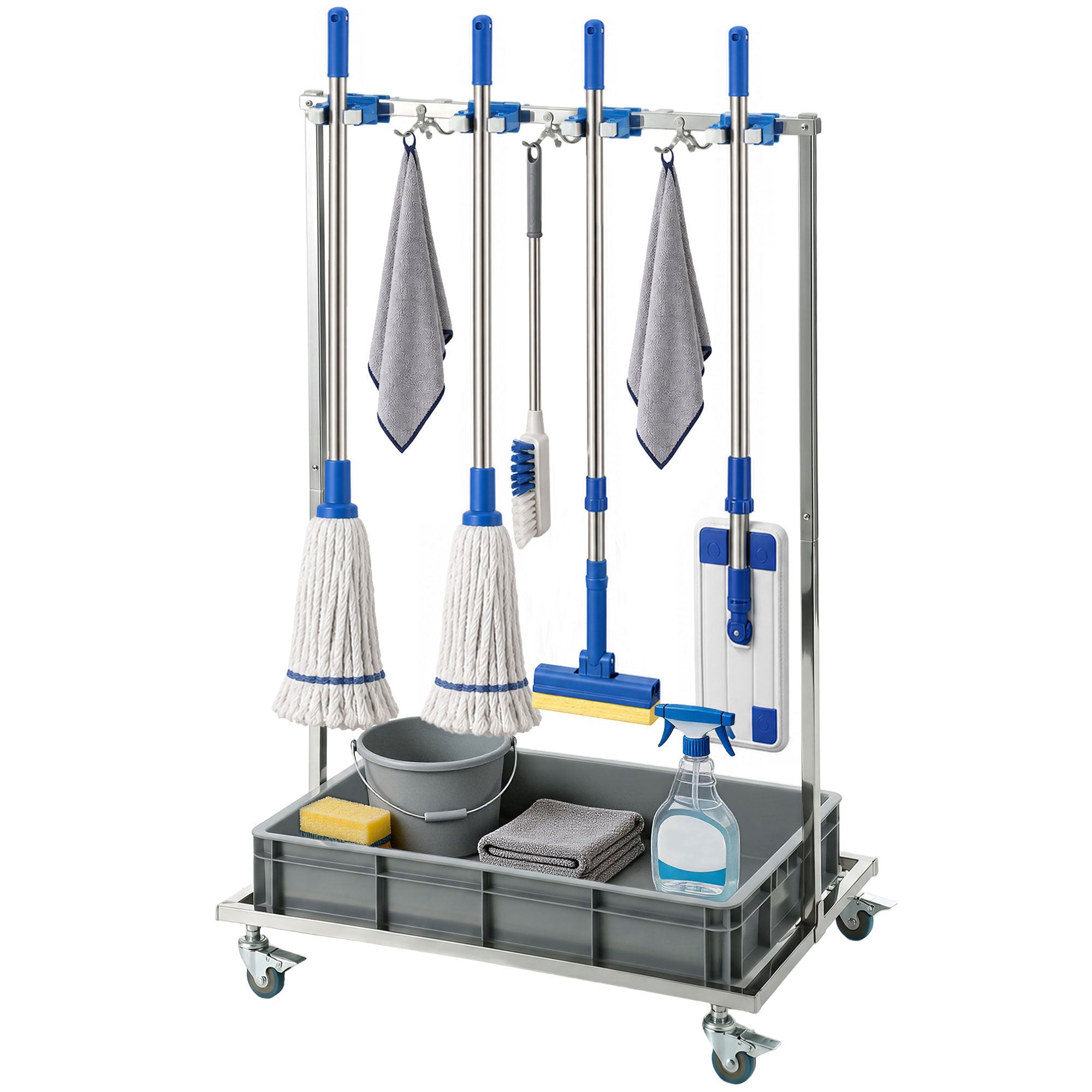Aosom Stainless Steel Janitor Cleaning Cart with Drip Tray-Home Furnishings > Kitchen & Dining Furniture > Household Supplies-DECOROLALA
