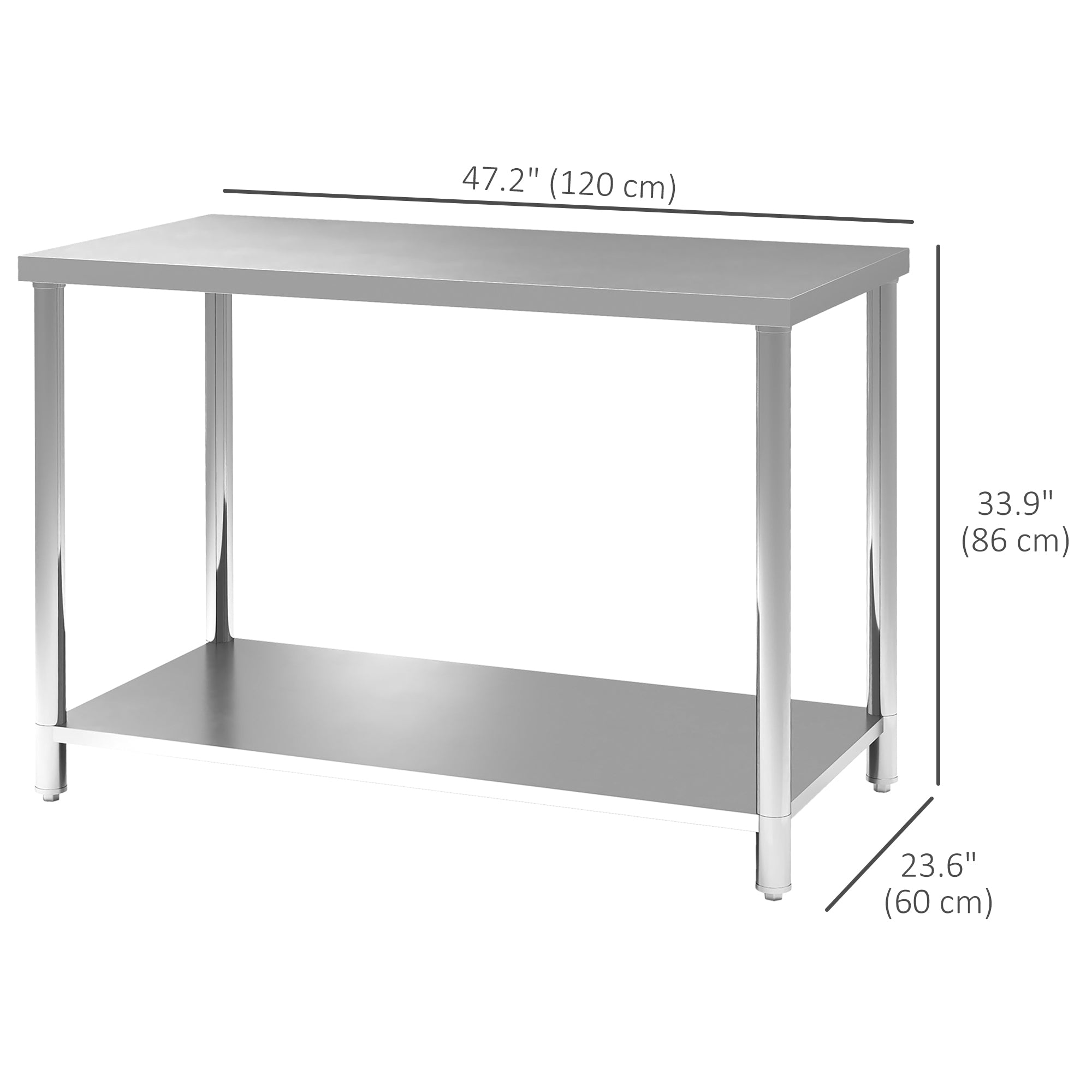 Aosom Stainless Steel Workbench - 24"x47" Prep Table with Shelf-Home Improvement > Tools > Tool Organizers-DECOROLALA