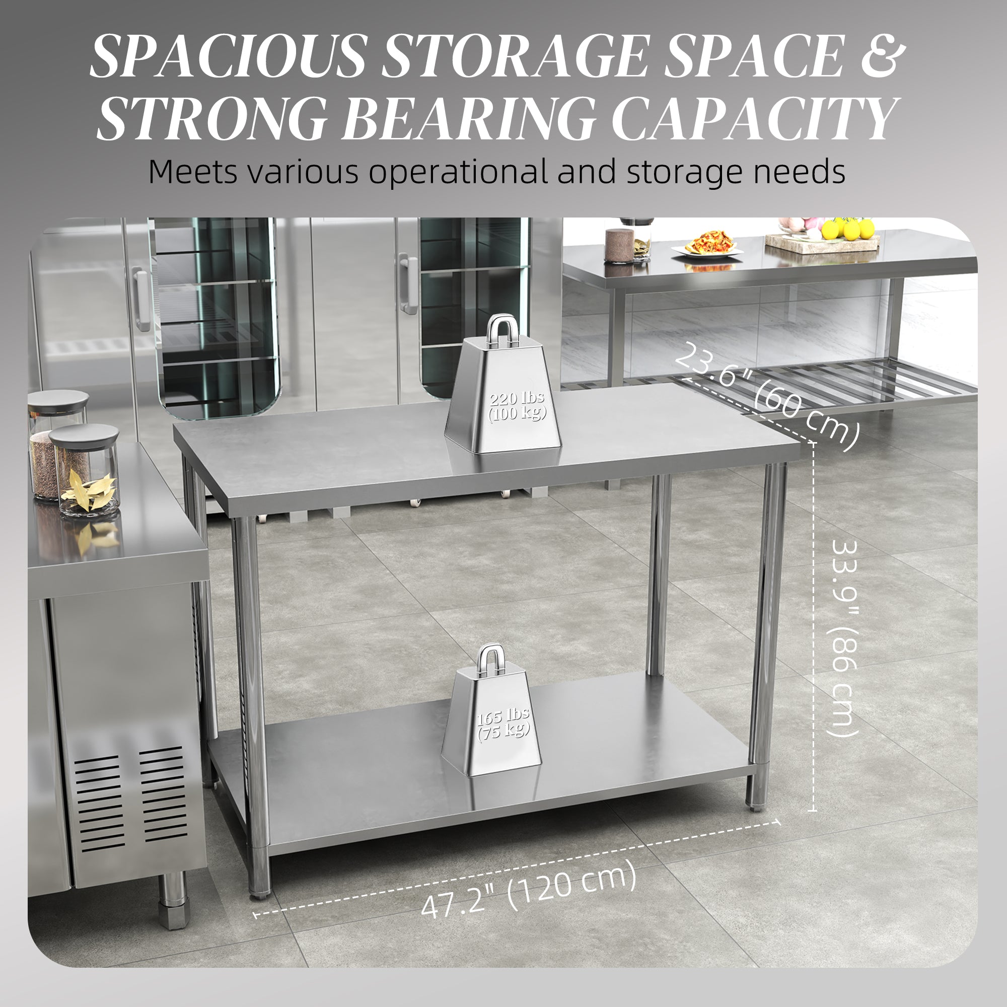 Aosom Stainless Steel Workbench - 24"x47" Prep Table with Shelf-Home Improvement > Tools > Tool Organizers-DECOROLALA