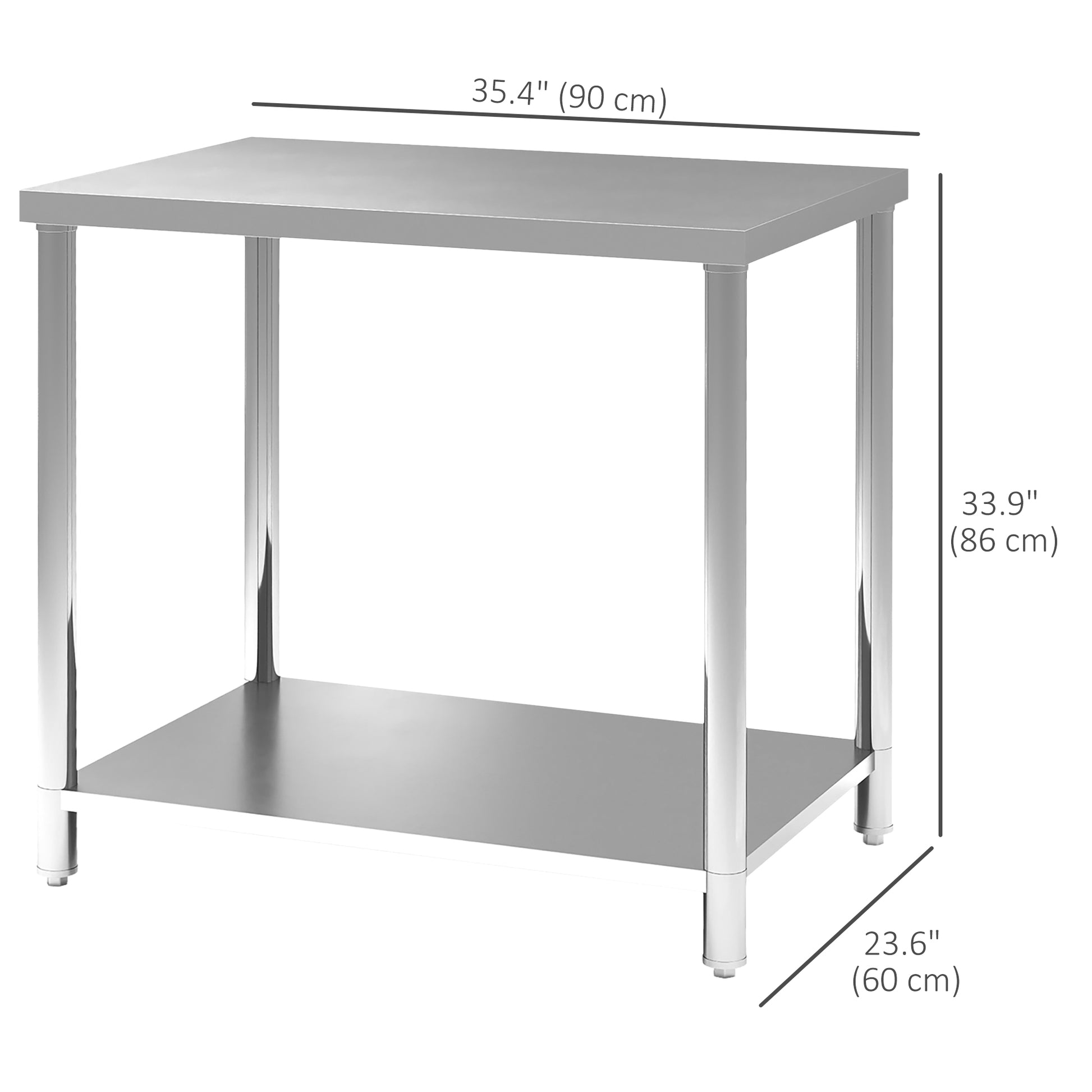 Aosom Stainless Steel Workbench - 35" x 24" x 34" Prep Table-Home Improvement > Tools > Tool Organizers-DECOROLALA