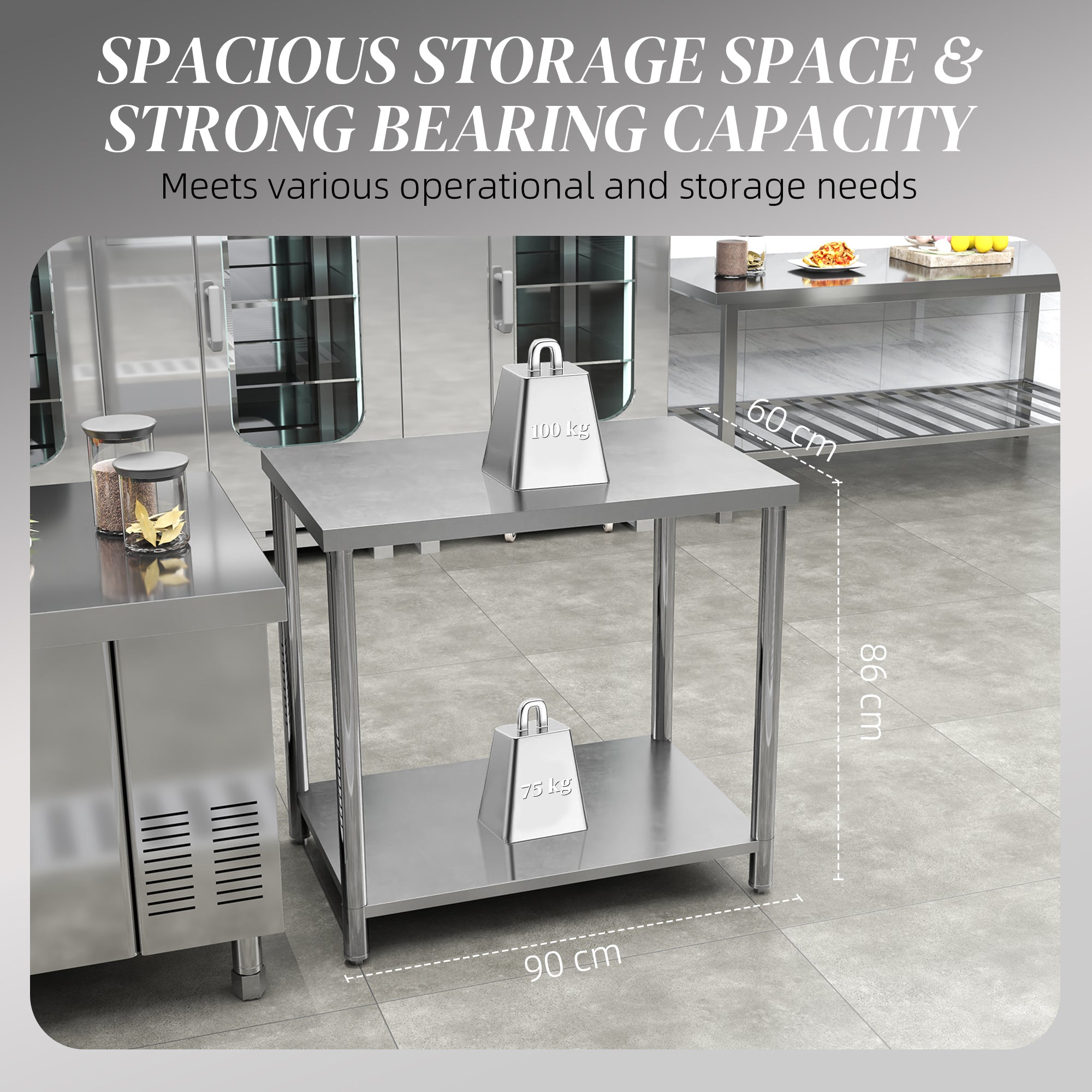 Aosom Stainless Steel Workbench - 35" x 24" x 34" Prep Table-Home Improvement > Tools > Tool Organizers-DECOROLALA