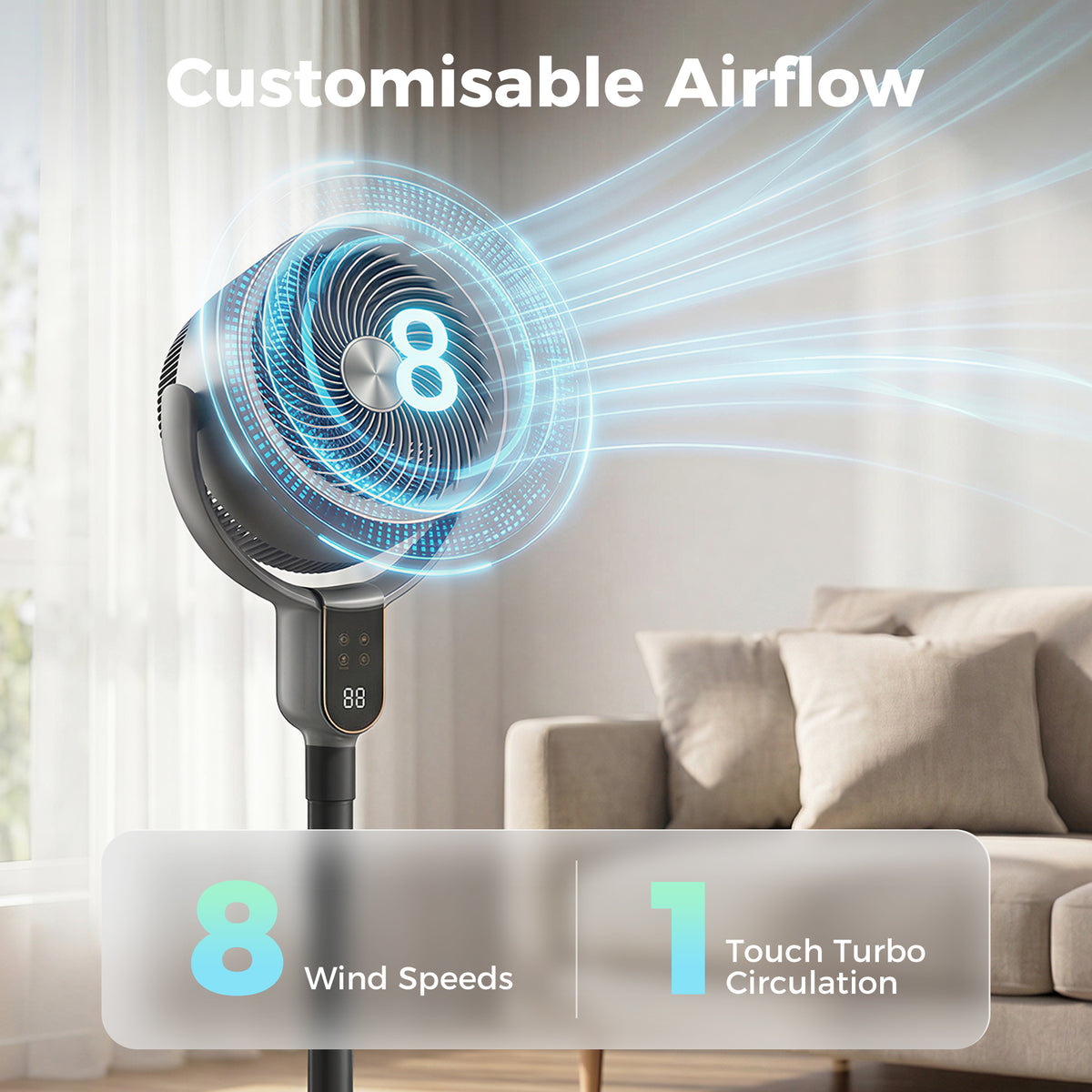 Aosom Standing Pedestal Fan - 8 Speeds, 3D Oscillation, Grey/Black-Fans-DECOROLALA