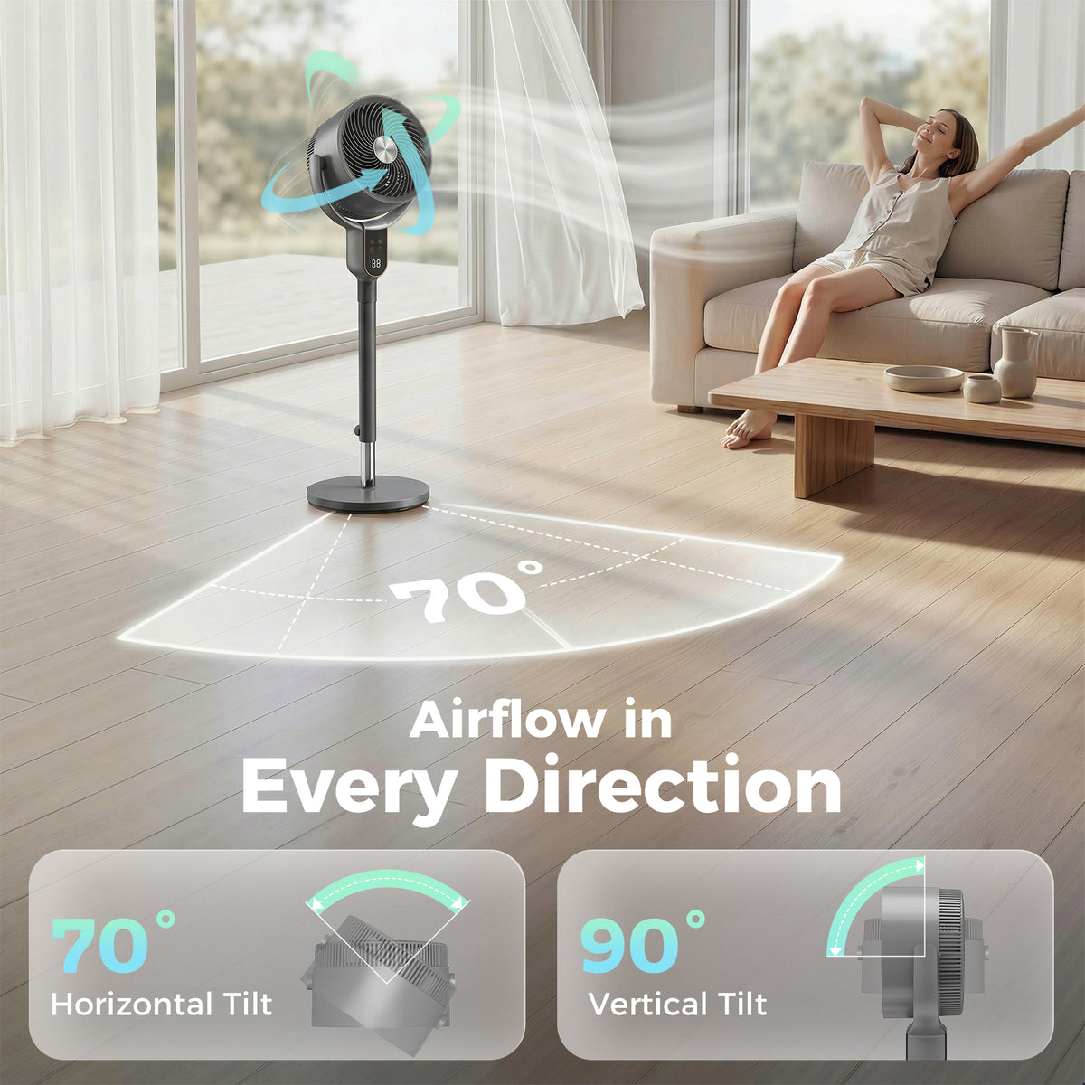 Aosom Standing Pedestal Fan - 8 Speeds, 3D Oscillation, Grey/Black-Fans-DECOROLALA