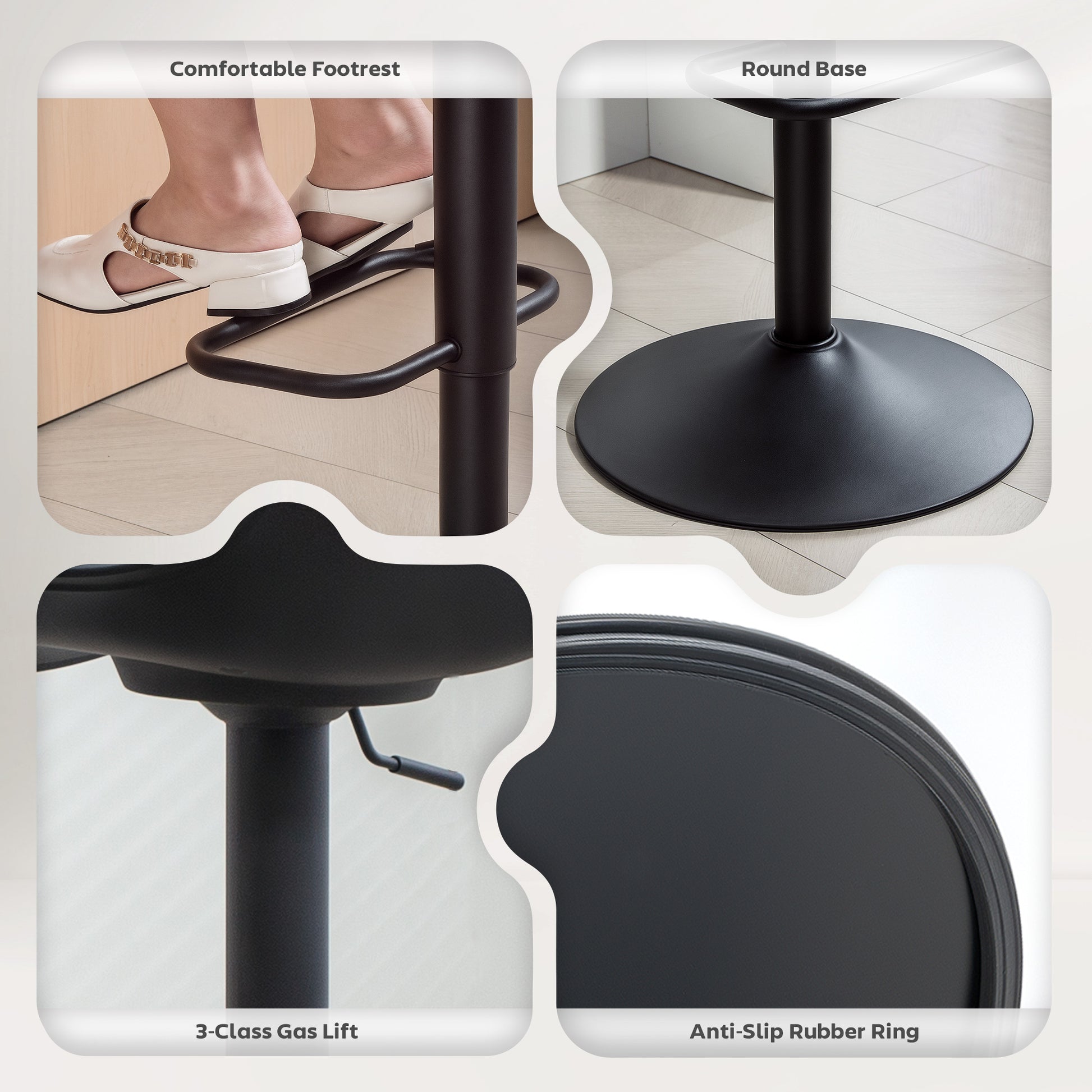 Aosom Swivel Bar Stools Set of 2 - Adjustable PU Leather Black-Home Furnishings > Kitchen & Dining Furniture > Bar Stools-DECOROLALA