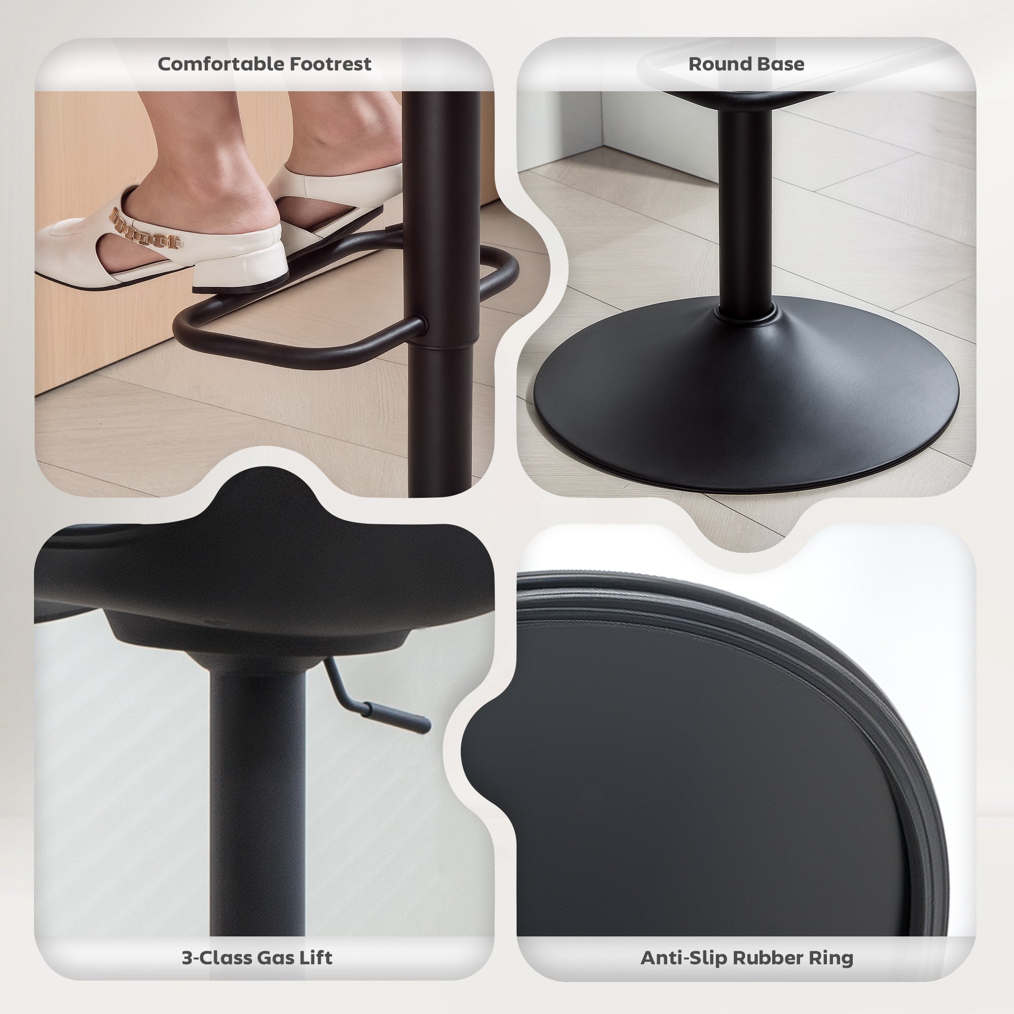 Aosom Swivel Bar Stools Set of 2 - Adjustable PU Leather Black-Home Furnishings > Kitchen & Dining Furniture > Bar Stools-DECOROLALA