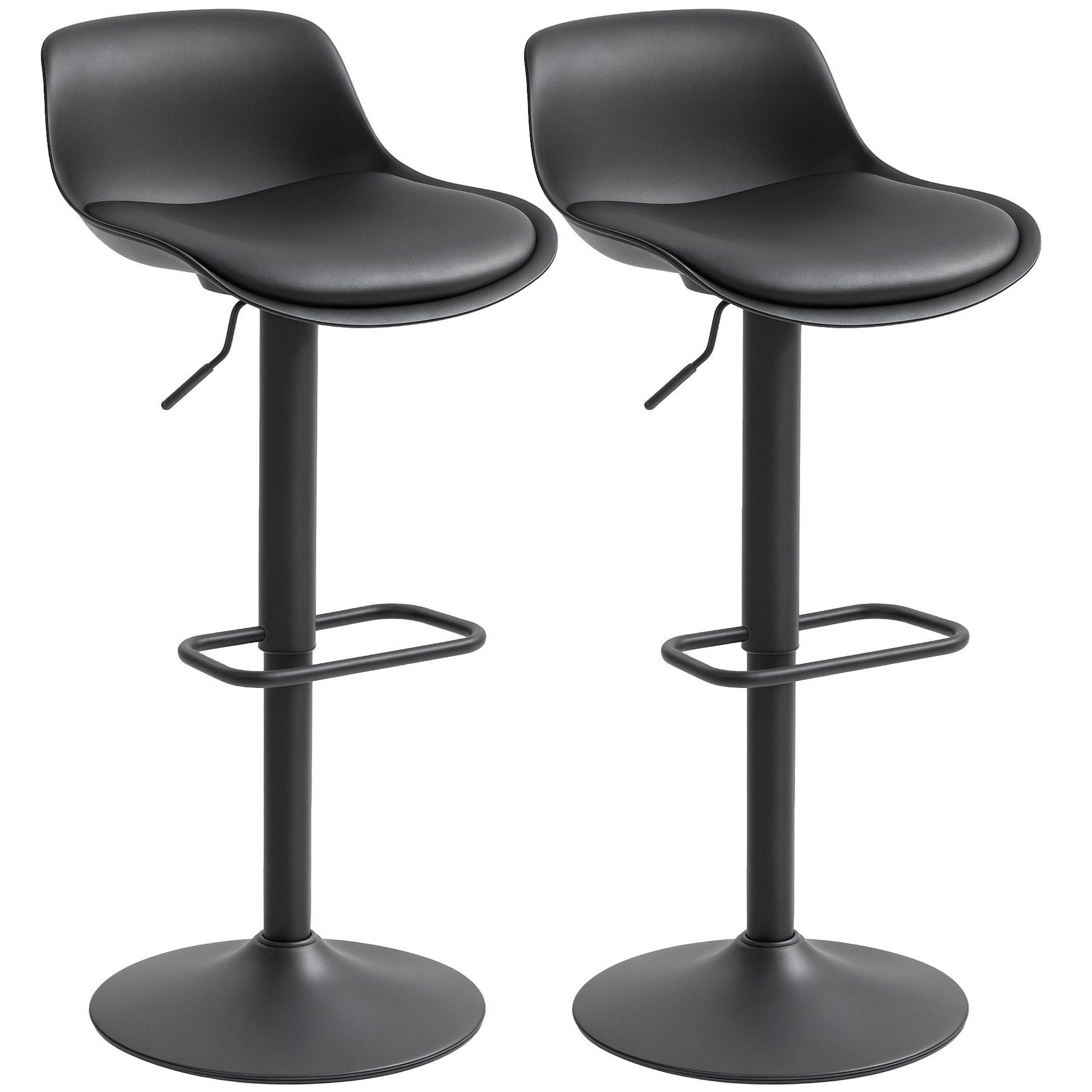 Aosom Swivel Bar Stools Set of 2 - Adjustable PU Leather Black-Home Furnishings > Kitchen & Dining Furniture > Bar Stools-DECOROLALA